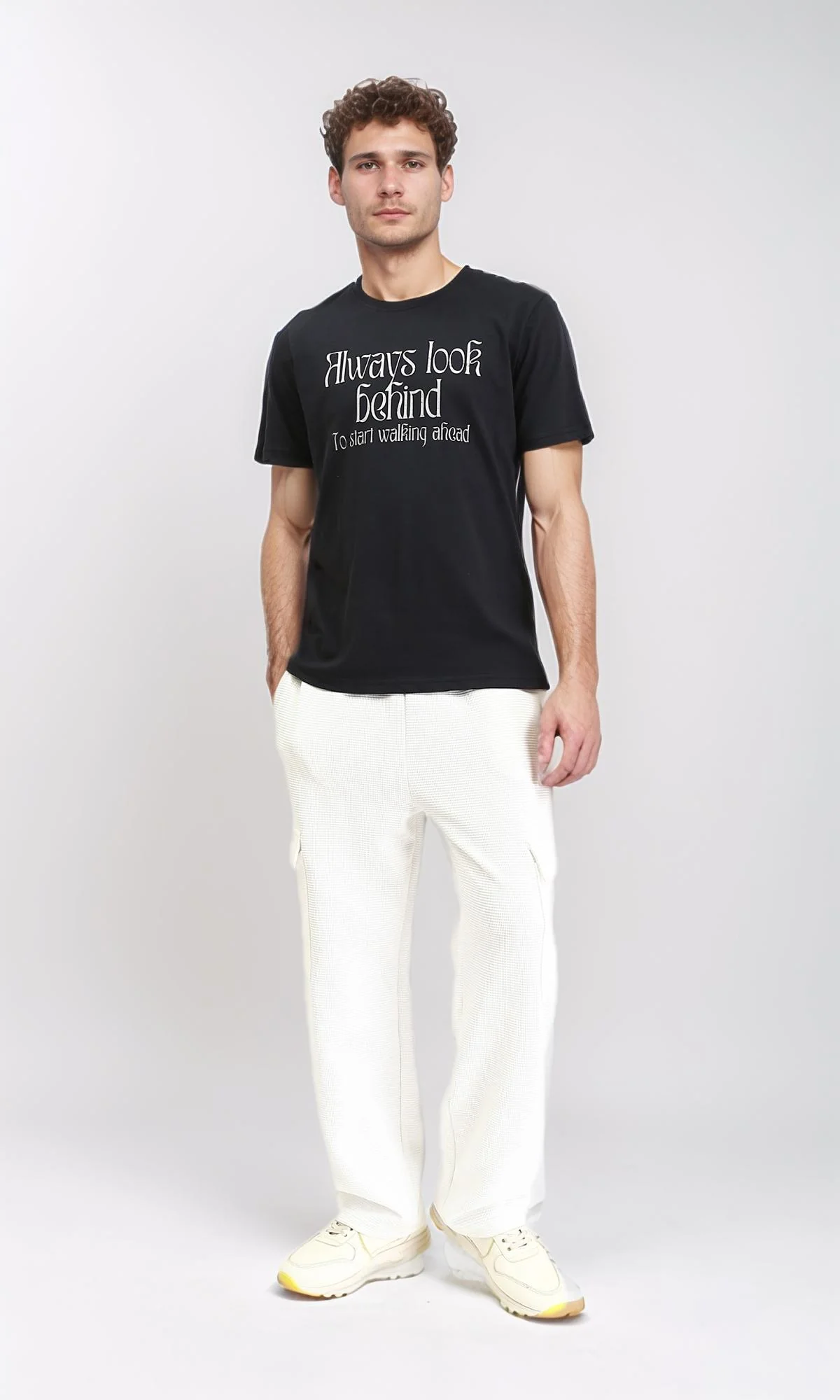 R209364 - Crew Neck Printed Cotton Tee - Black - Image 3