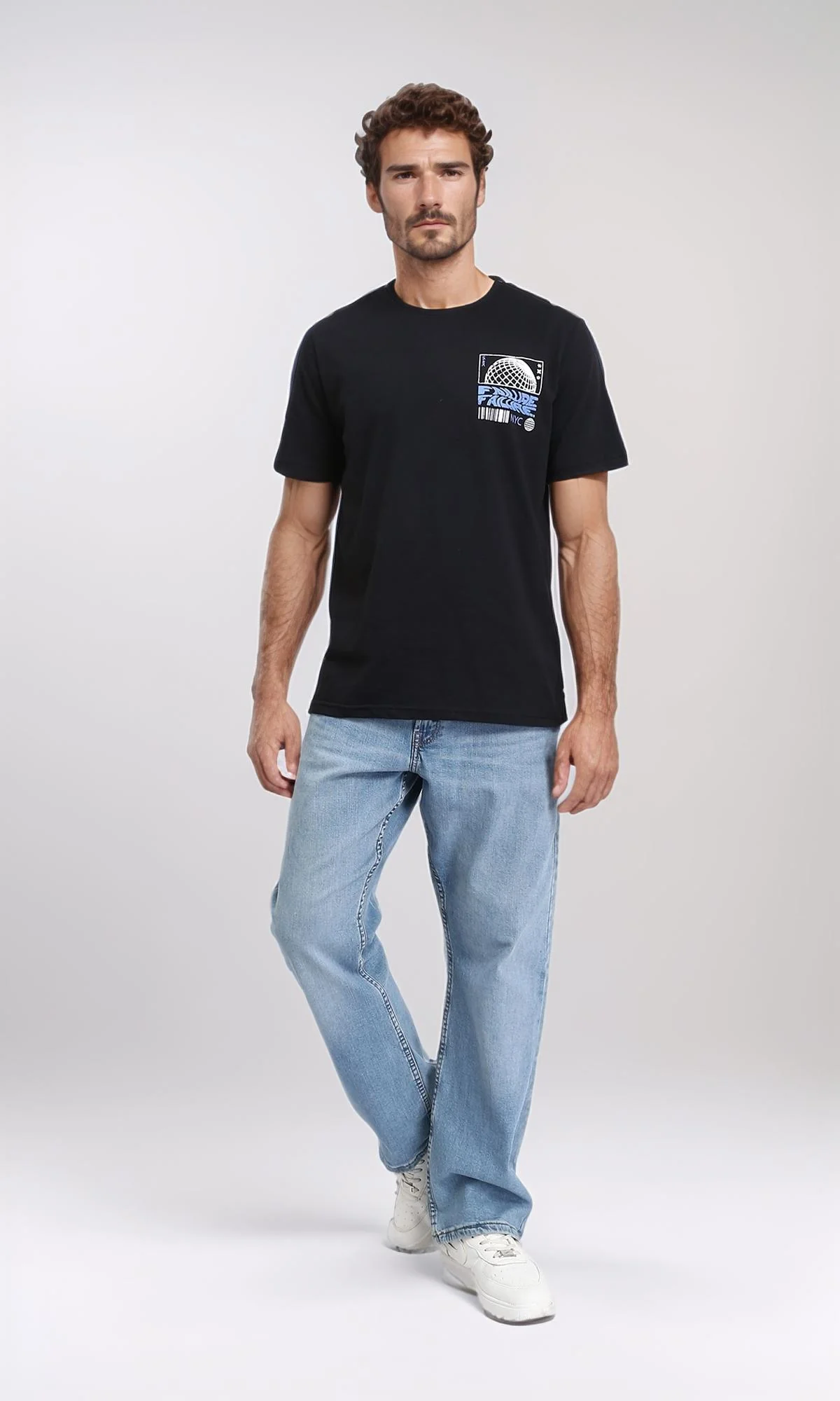 R209367 - Round Neck Short Sleeves Cotton Tee - Black - Image 4