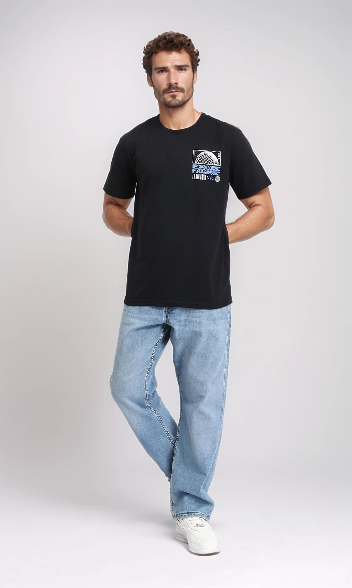 R209367 - Round Neck Short Sleeves Cotton Tee - Black - Image 5