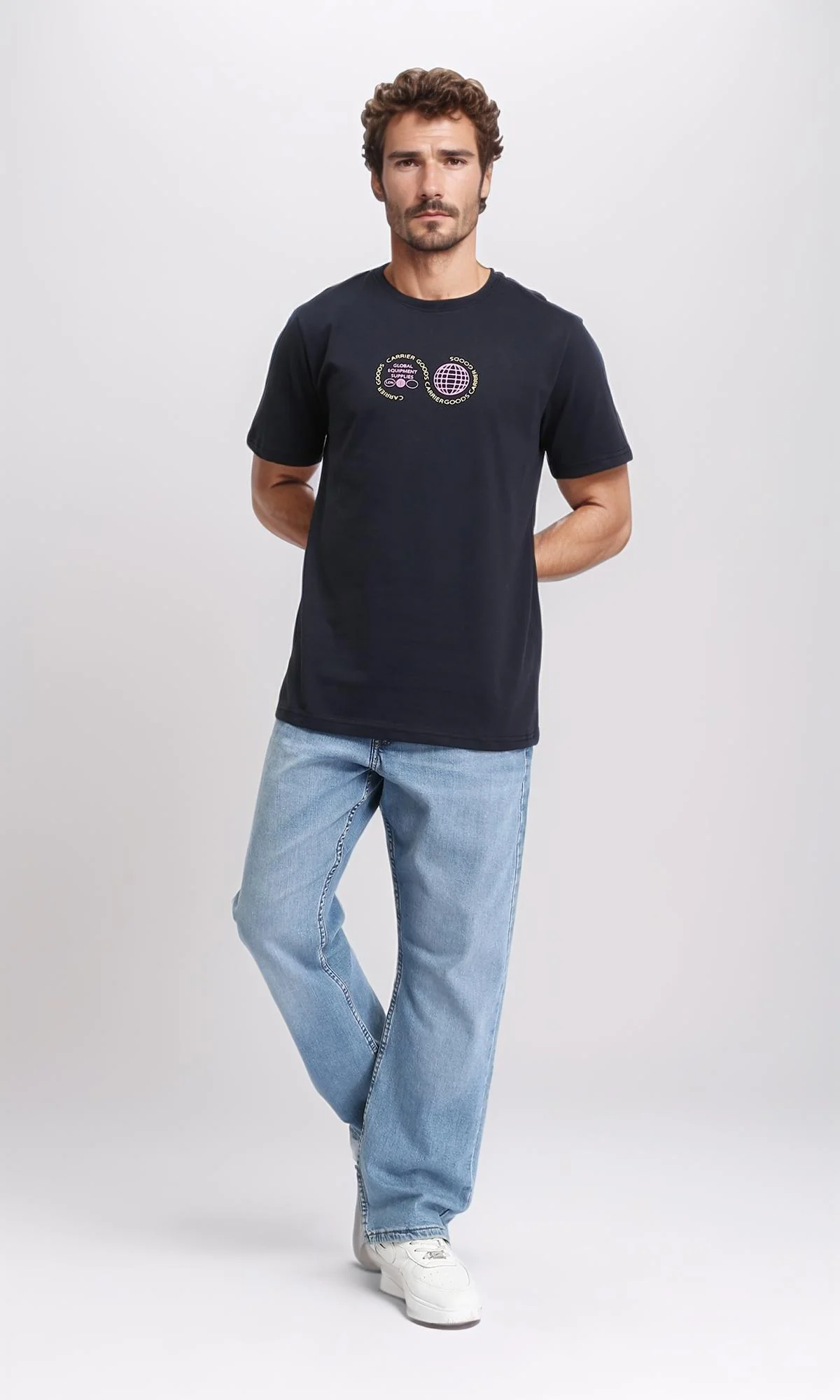R209368 - Round Neck Short Sleeves Printed Tee - Black - Image 4