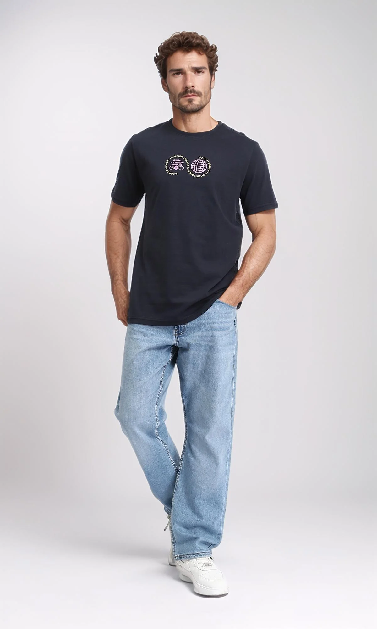 R209368 - Round Neck Short Sleeves Printed Tee - Black - Image 5