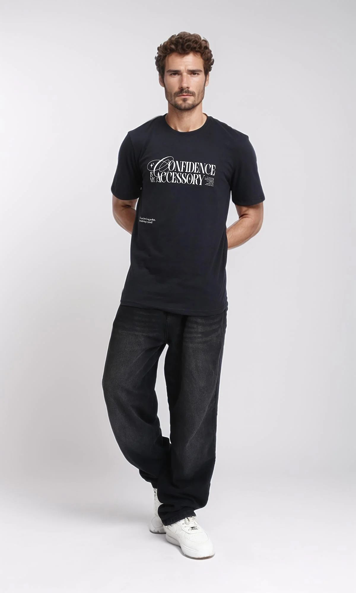 R209369 - Printed Regular Fit Slip On Tee - Black - Image 4