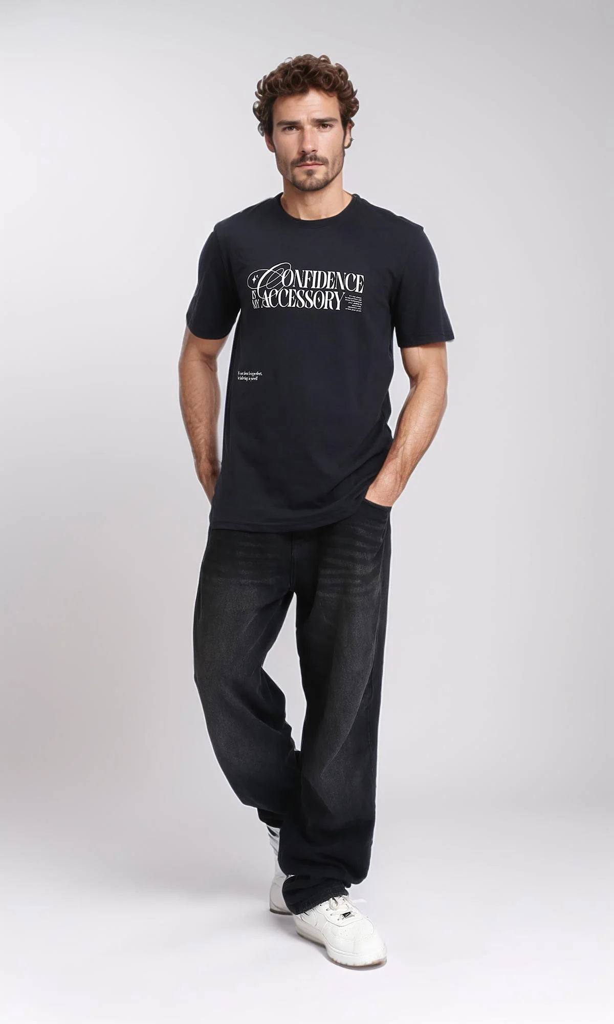 R209369 - Printed Regular Fit Slip On Tee - Black - Image 5