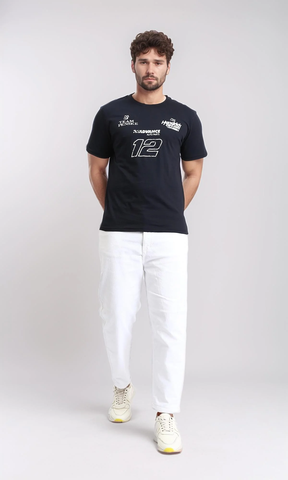 R209372 - Front & Back Print Short Sleeves Tee - Black - Image 4