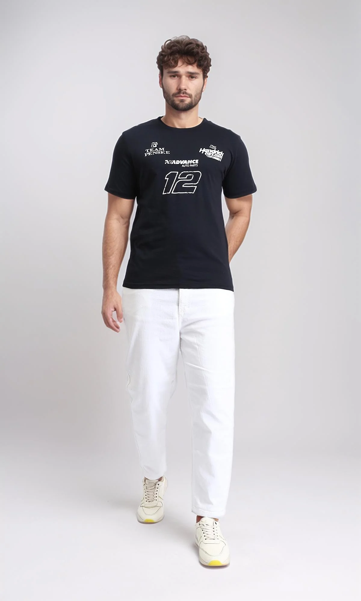 R209372 - Front & Back Print Short Sleeves Tee - Black - Image 5