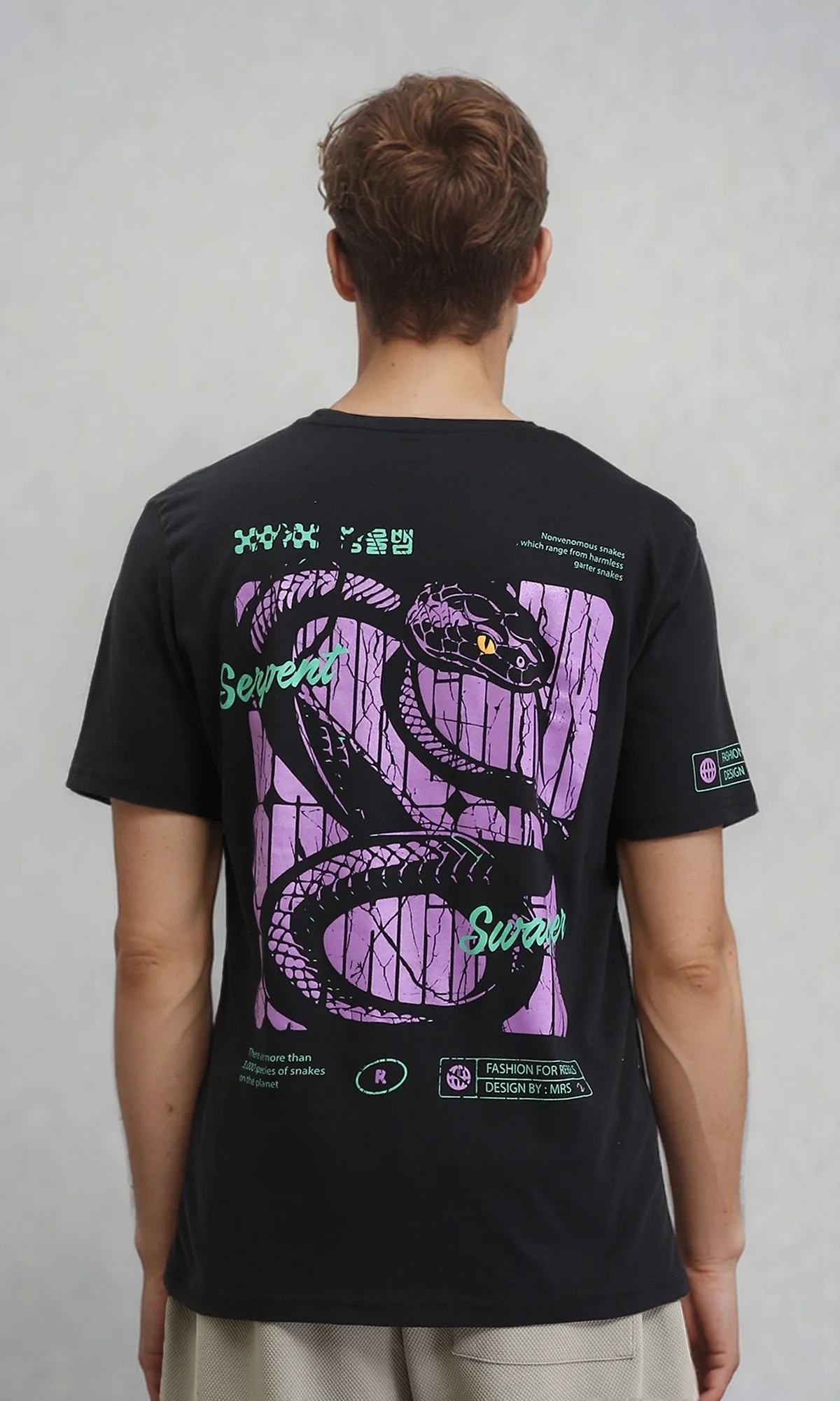 R209373 - Front & Back Printed Regular Fit Tee - Black - Image 2