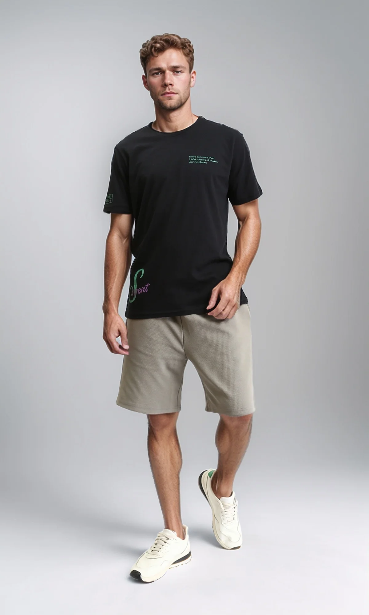 R209373 - Front & Back Printed Regular Fit Tee - Black - Image 5