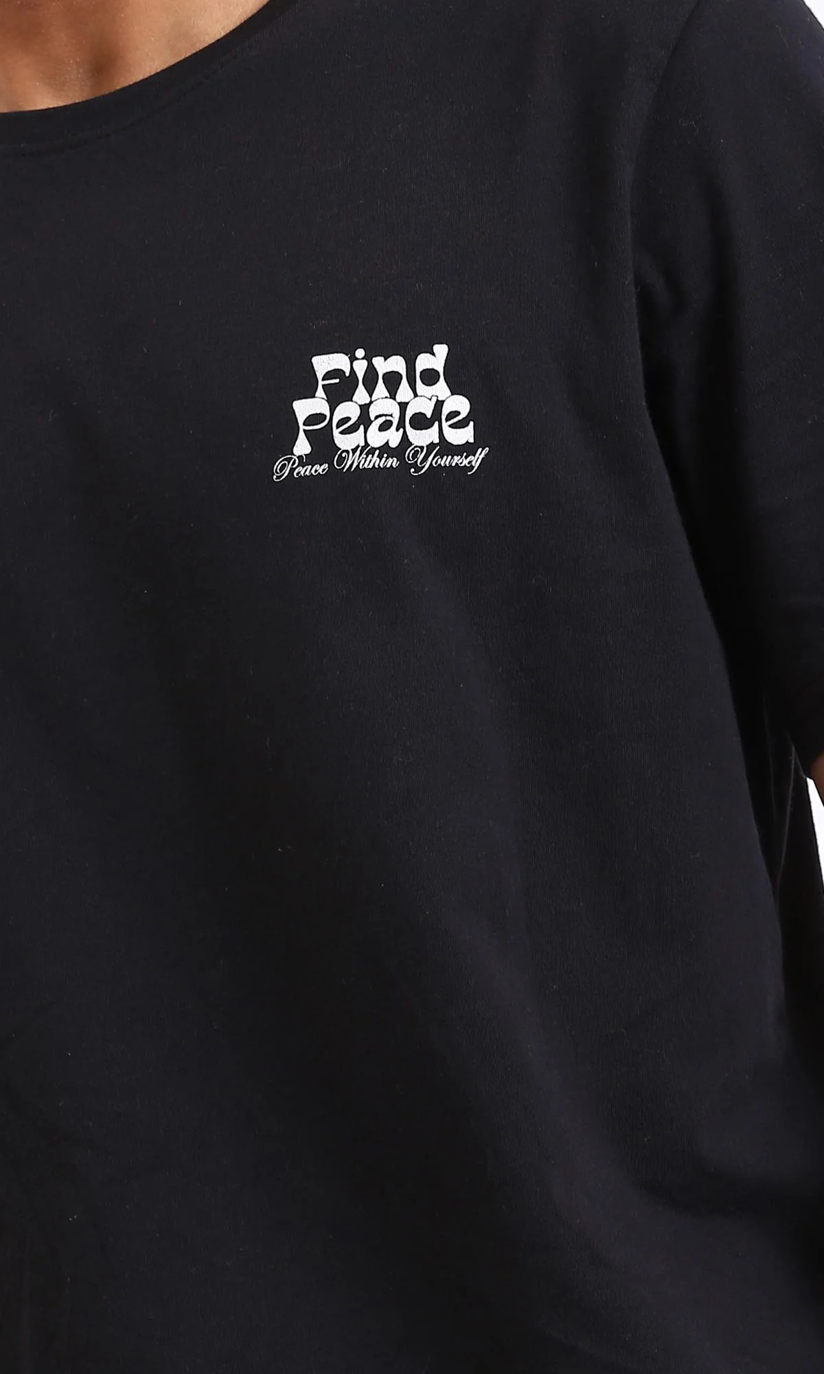 R209378-Printed Regular Fit Slip On Tee - Black - Image 3