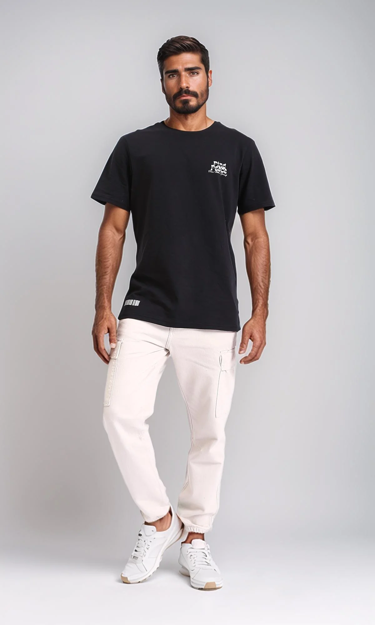 R209378-Printed Regular Fit Slip On Tee - Black - Image 4