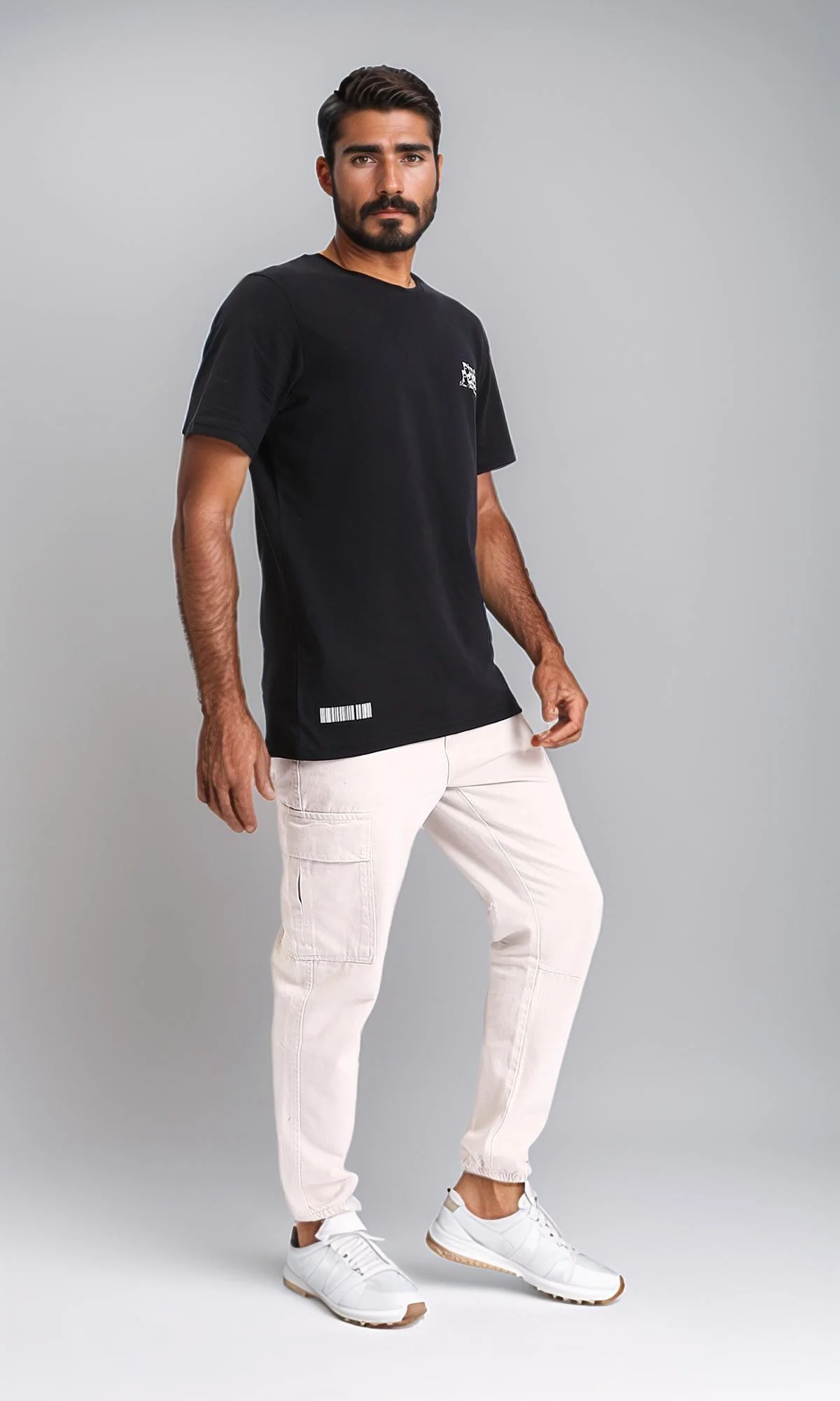 R209378-Printed Regular Fit Slip On Tee - Black - Image 5