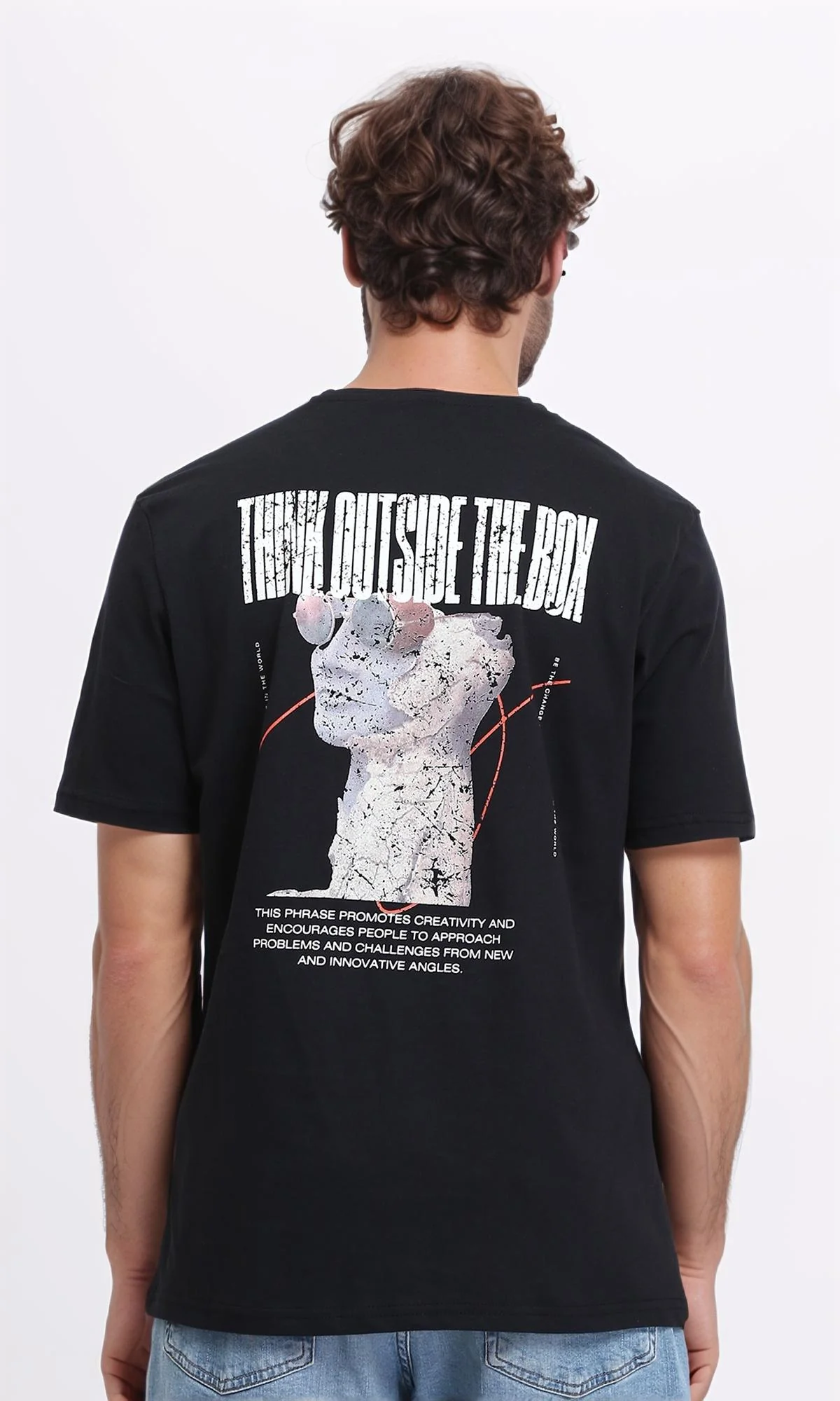 R209380 - Crew Neck Slip On Printed Tee - Black - Image 2