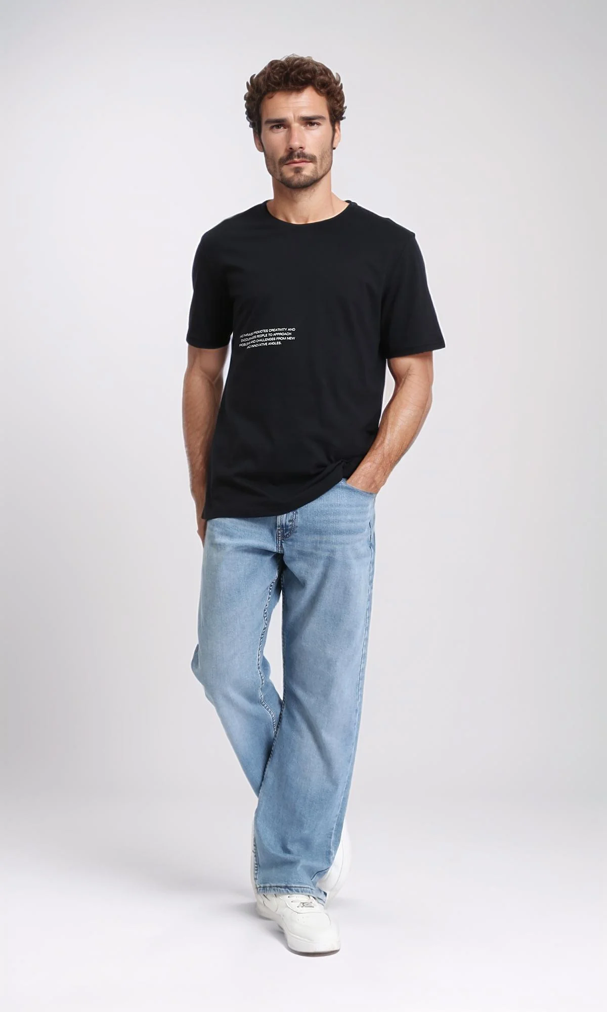 R209380 - Crew Neck Slip On Printed Tee - Black - Image 4