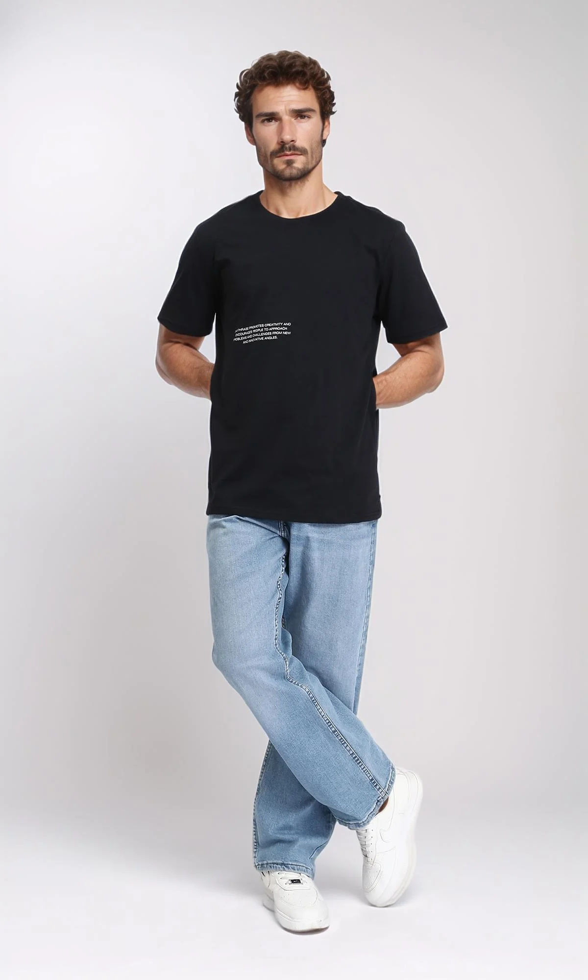 R209380 - Crew Neck Slip On Printed Tee - Black - Image 5
