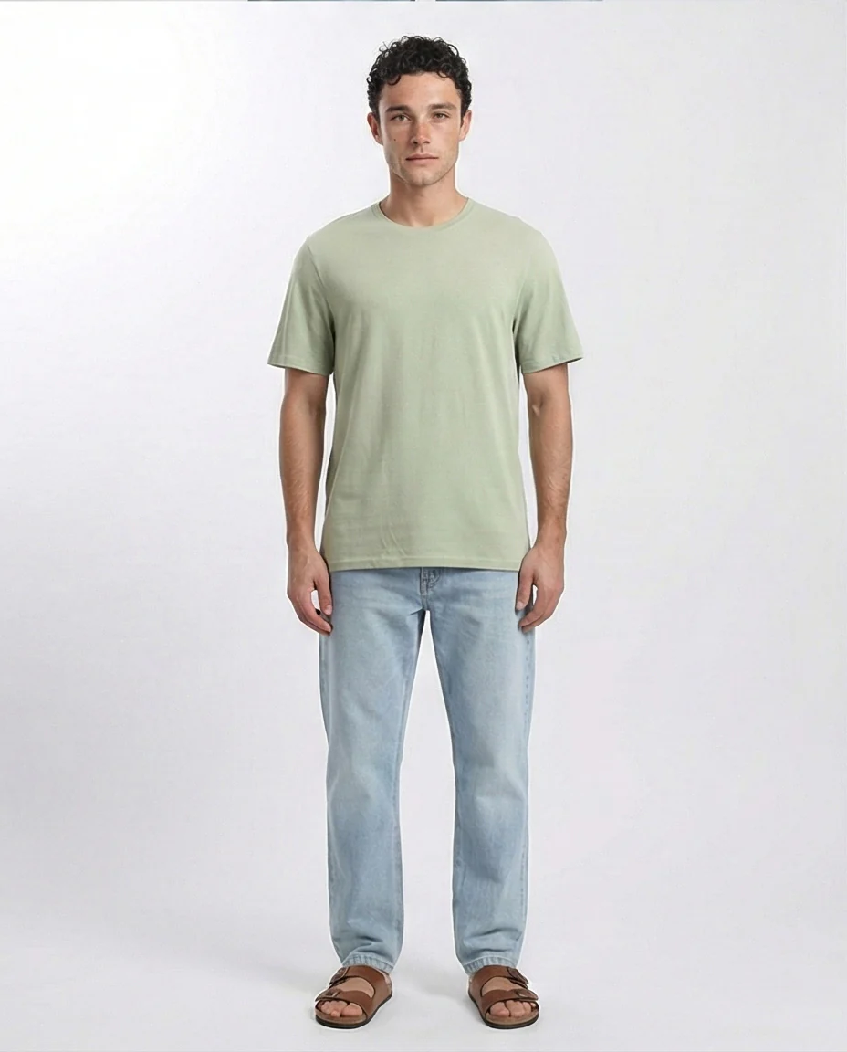 R209382 - Crew Neck Slip On Basic Tee - Olive - Image 3
