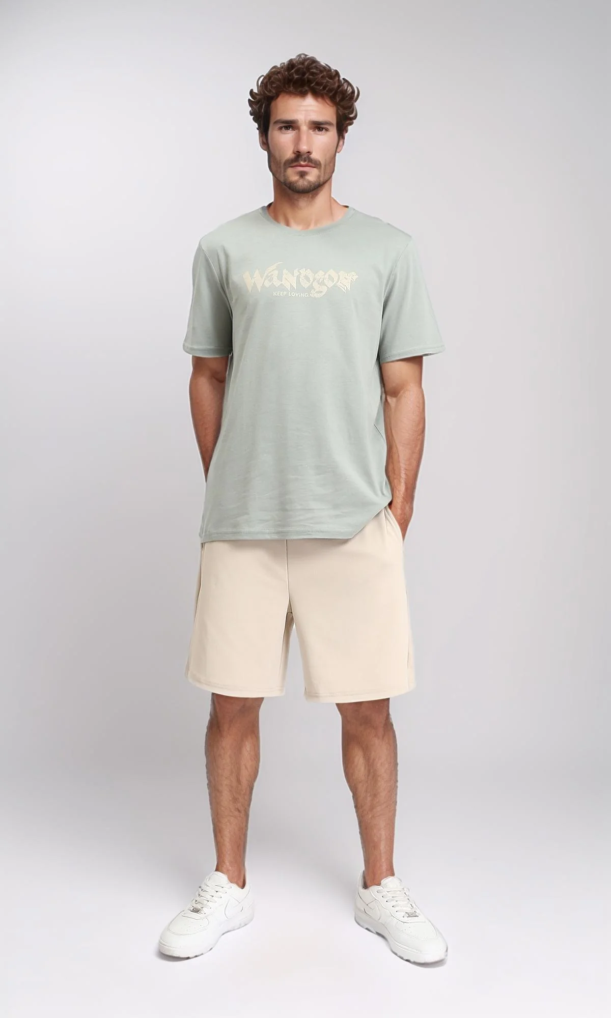 R209383 - Printed Crew Neck Slip On Tee - Pastel Olive - Image 4