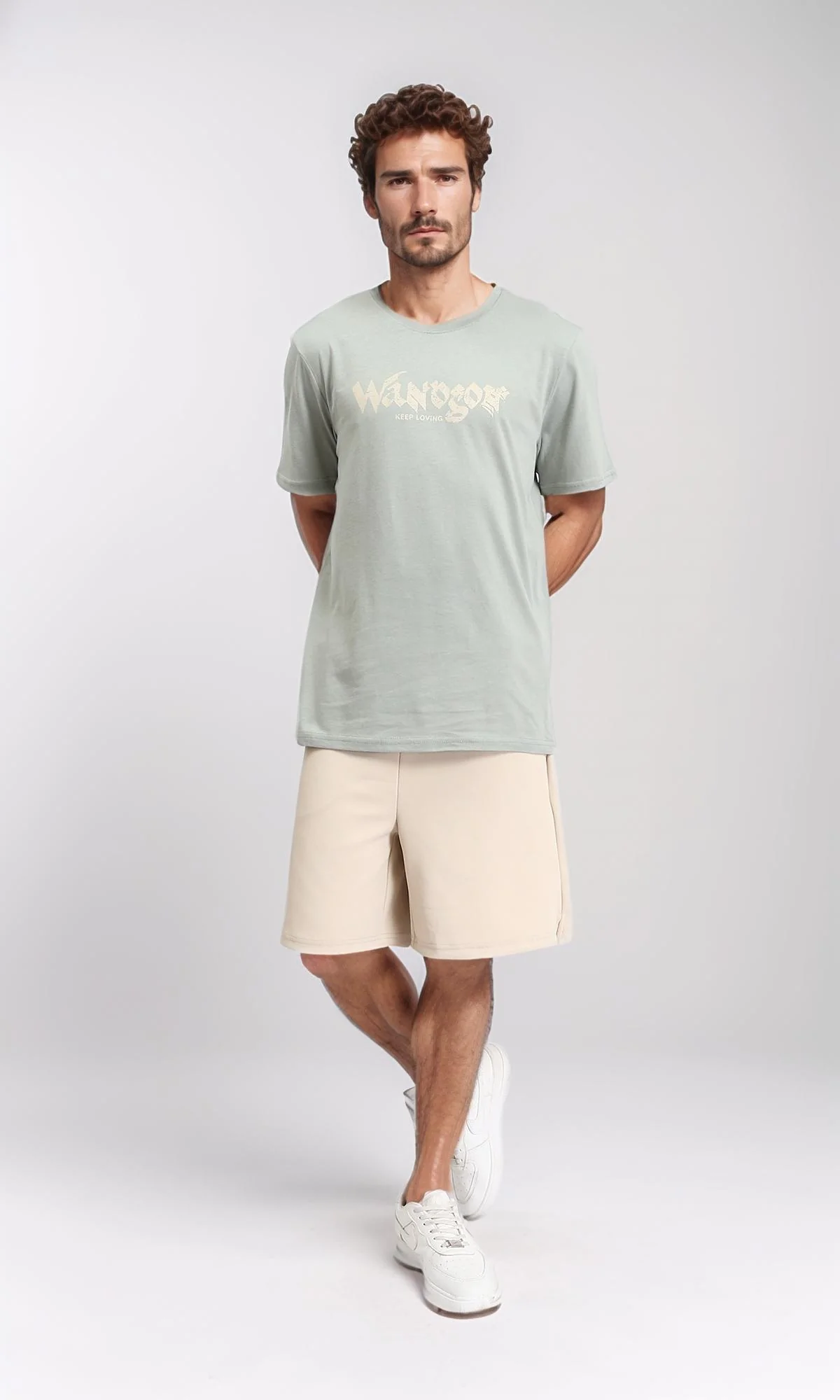 R209383 - Printed Crew Neck Slip On Tee - Pastel Olive - Image 5