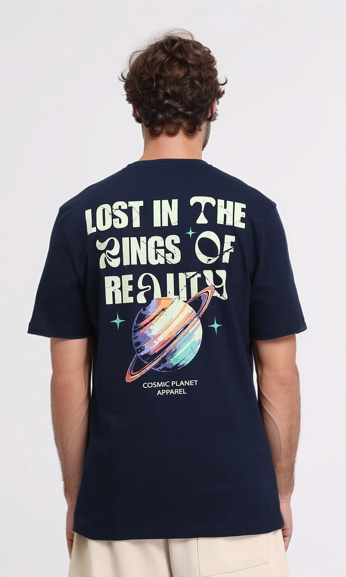 R209385 - Crew Neck Slip On Printed Tee - Navy Blue - Image 2