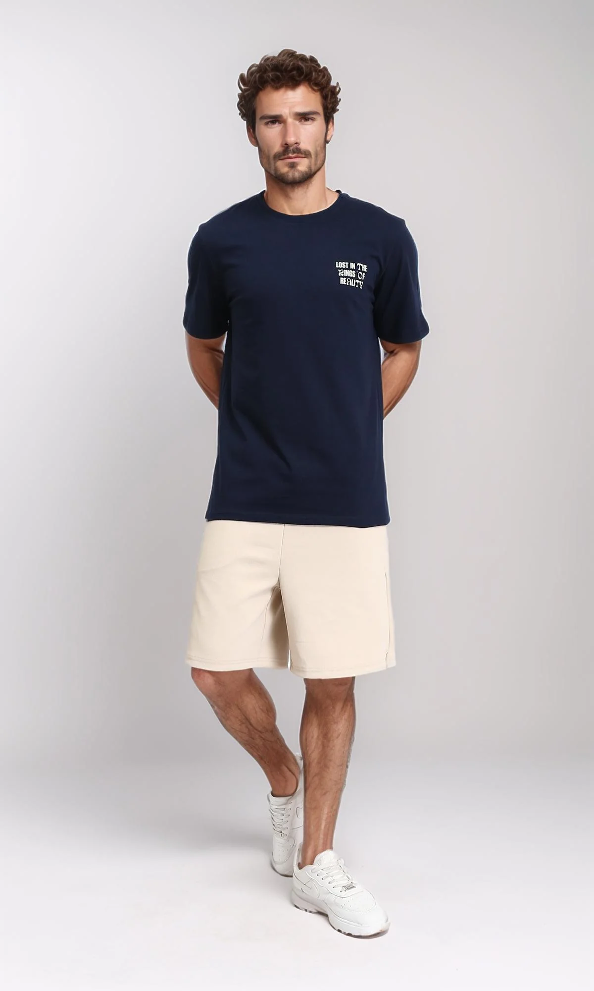 R209385 - Crew Neck Slip On Printed Tee - Navy Blue - Image 4