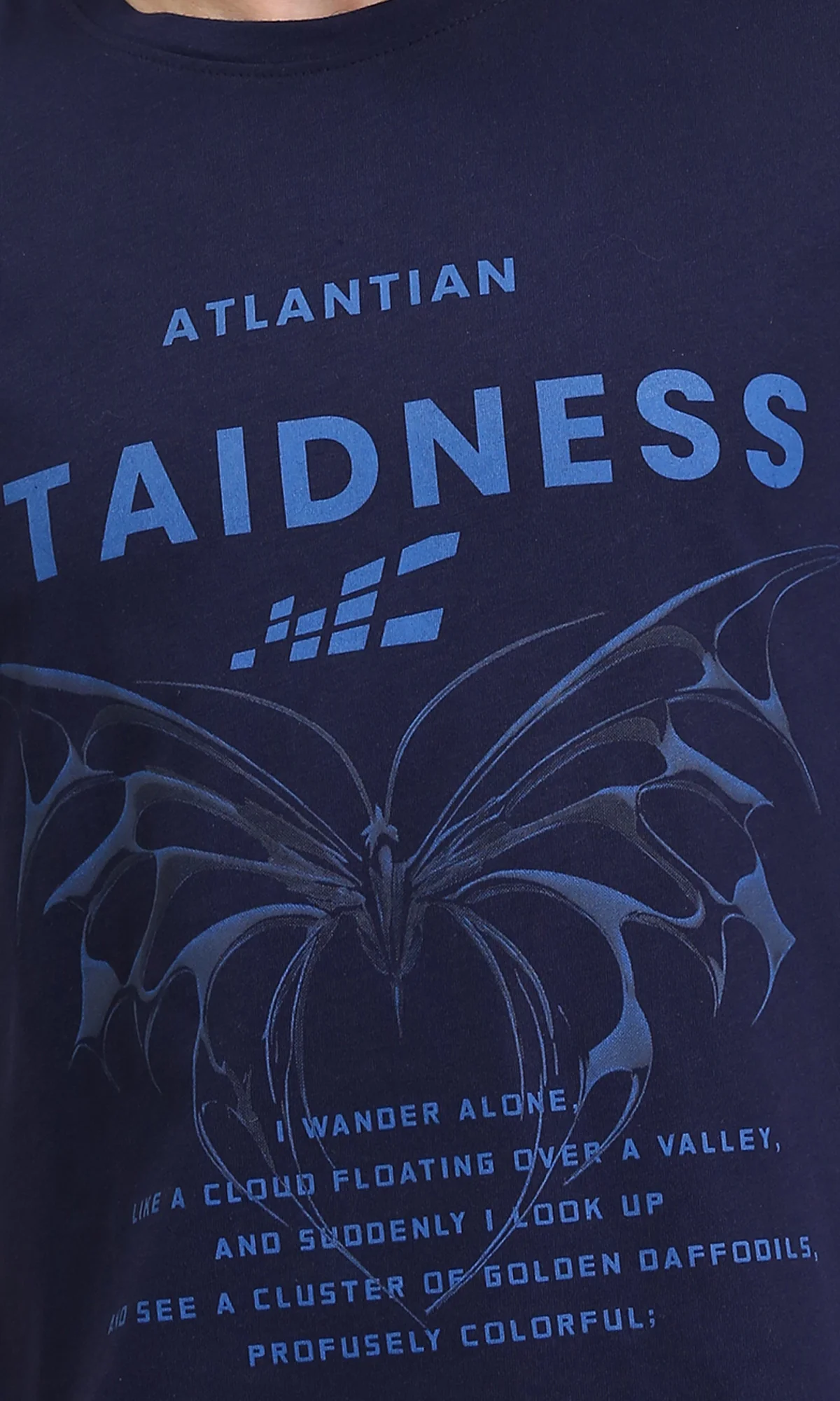 R209386 - Printed "Staidness" Slip On Tee - Navy Blue - Image 3