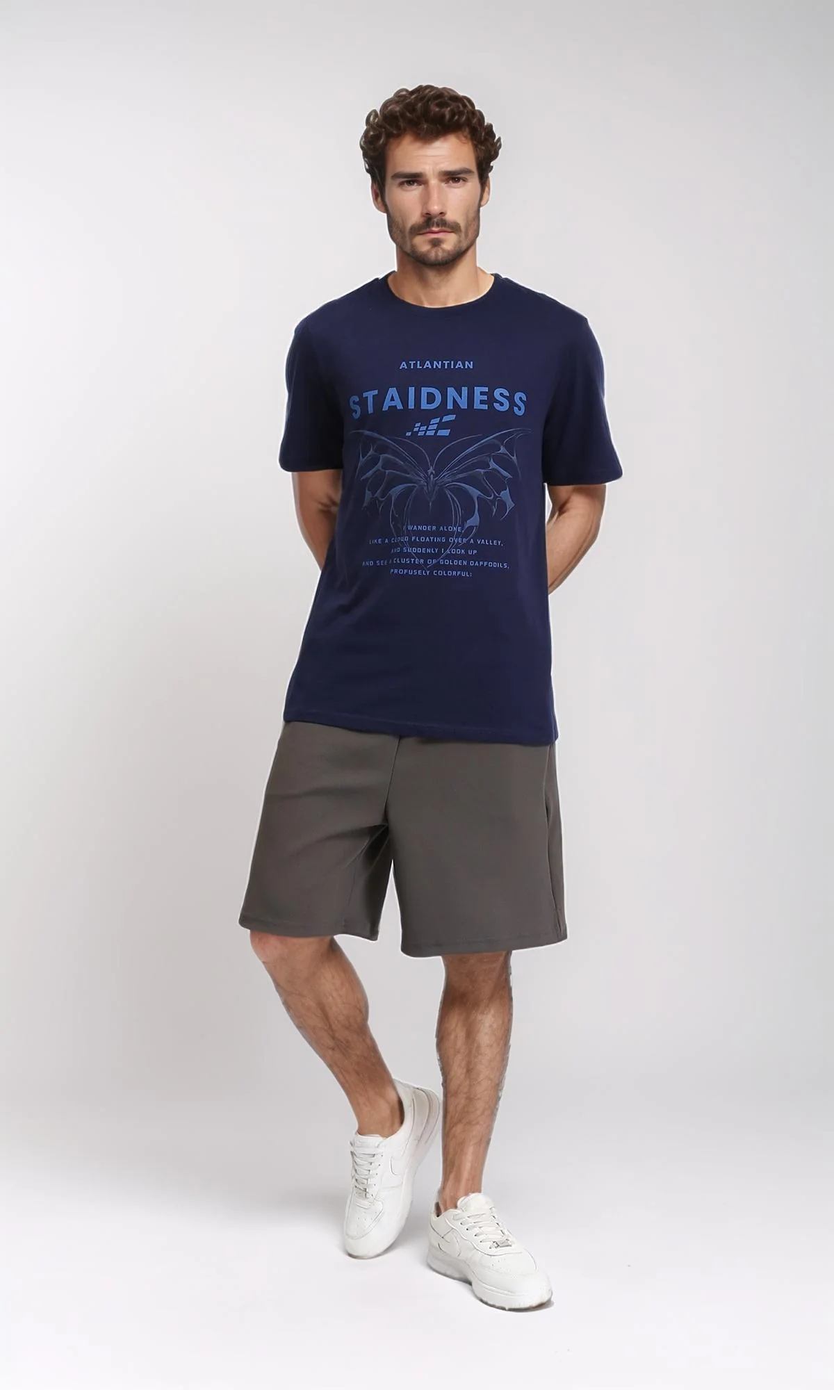 R209386 - Printed "Staidness" Slip On Tee - Navy Blue - Image 5