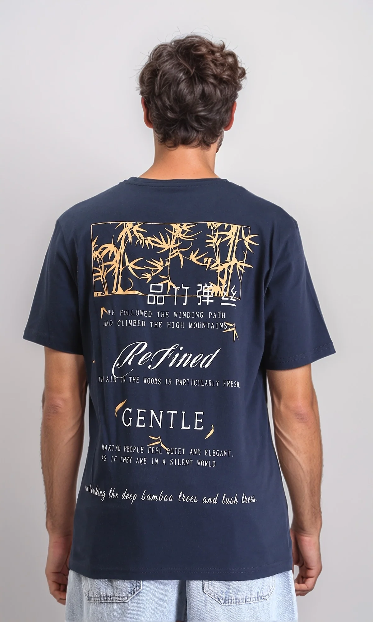 R209387 - Round Neck Short Sleeves Printed Tee - Navy Blue - Image 2