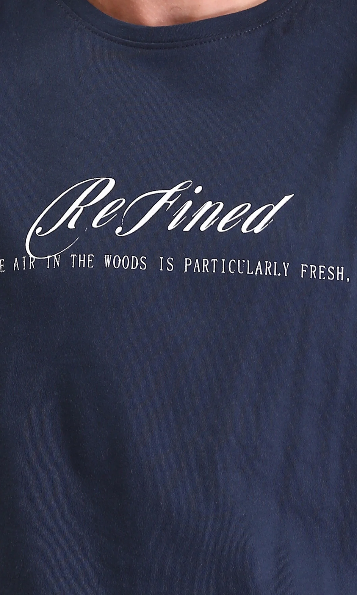 R209387 - Round Neck Short Sleeves Printed Tee - Navy Blue - Image 3