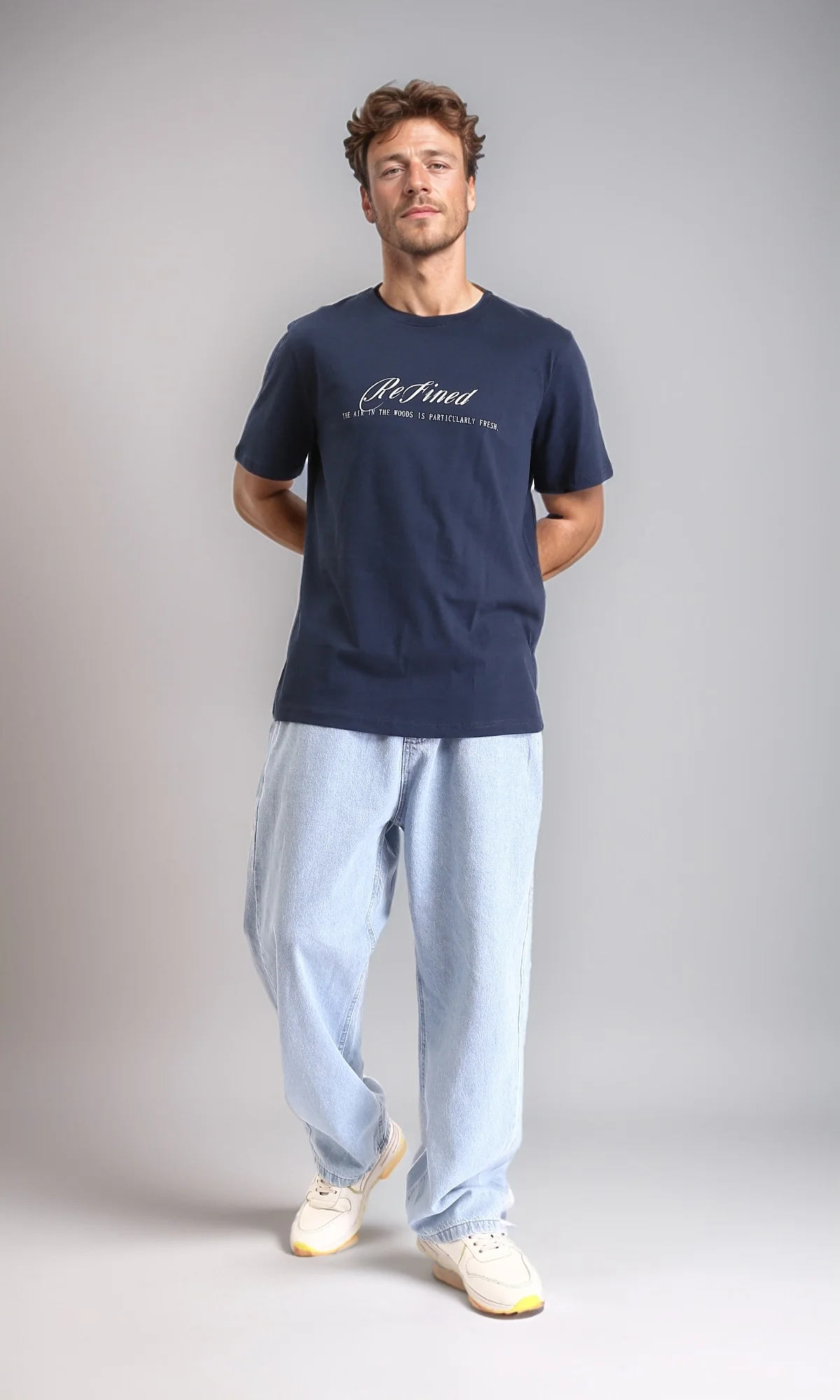 R209387 - Round Neck Short Sleeves Printed Tee - Navy Blue - Image 4