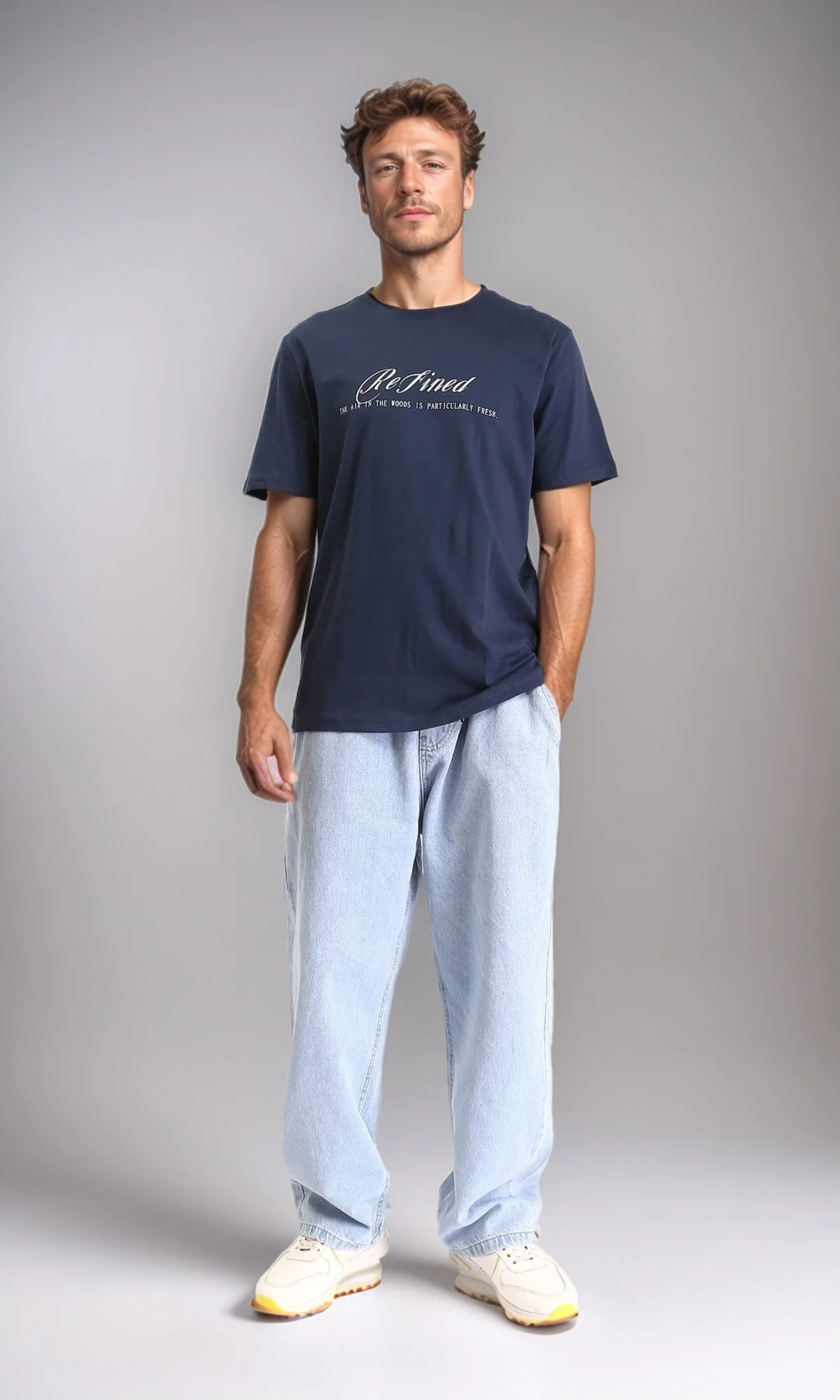 R209387 - Round Neck Short Sleeves Printed Tee - Navy Blue - Image 5