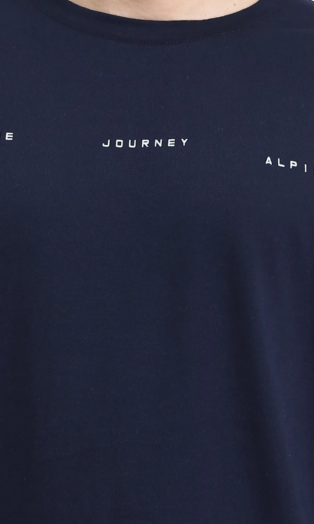 R209388 - Relaxed Fit Elbow Sleeves Printed Tee - Navy Blue - Image 3
