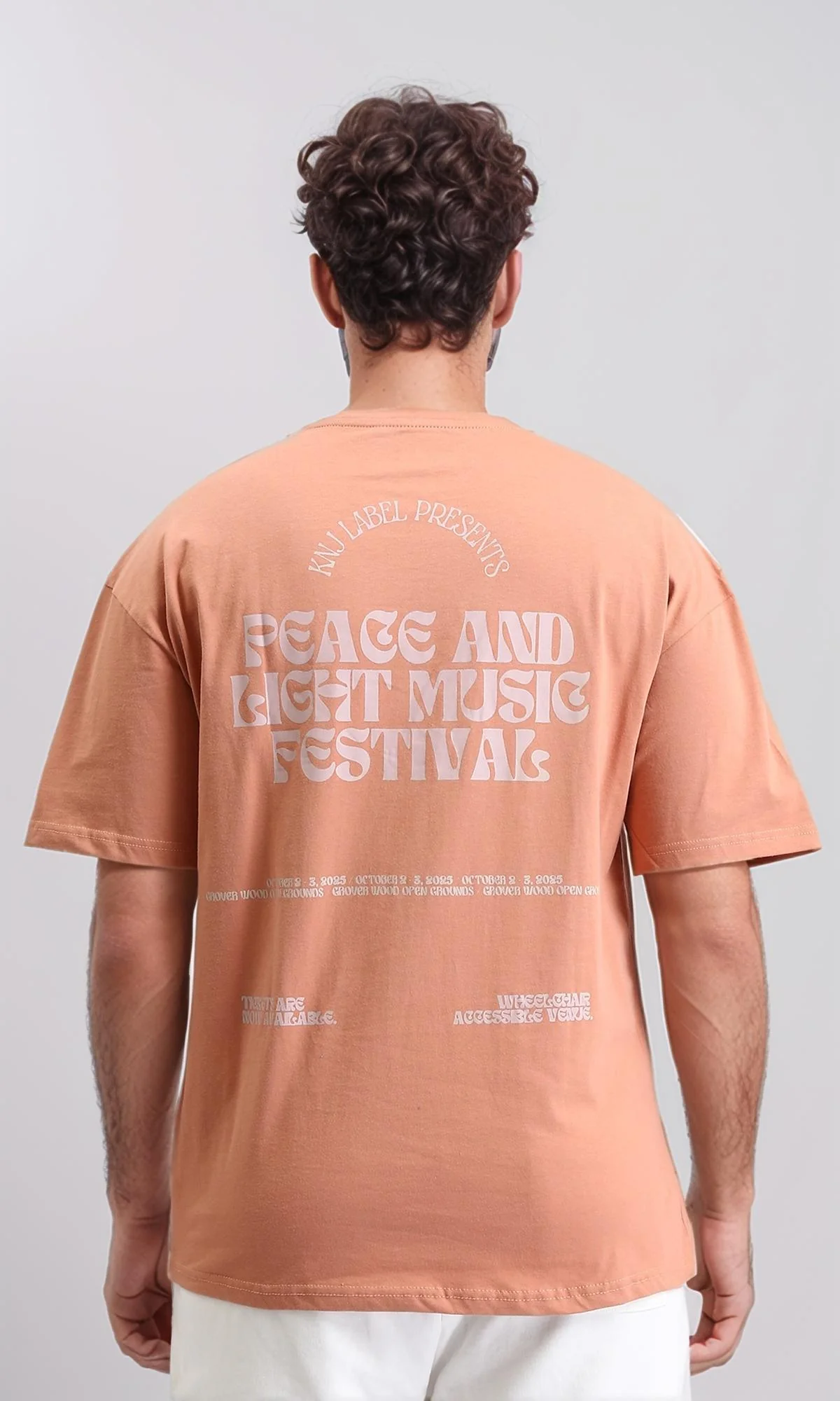 R209396 - Relaxed Fit Elbow Sleeves Printed Tee - Light Orange - Image 2