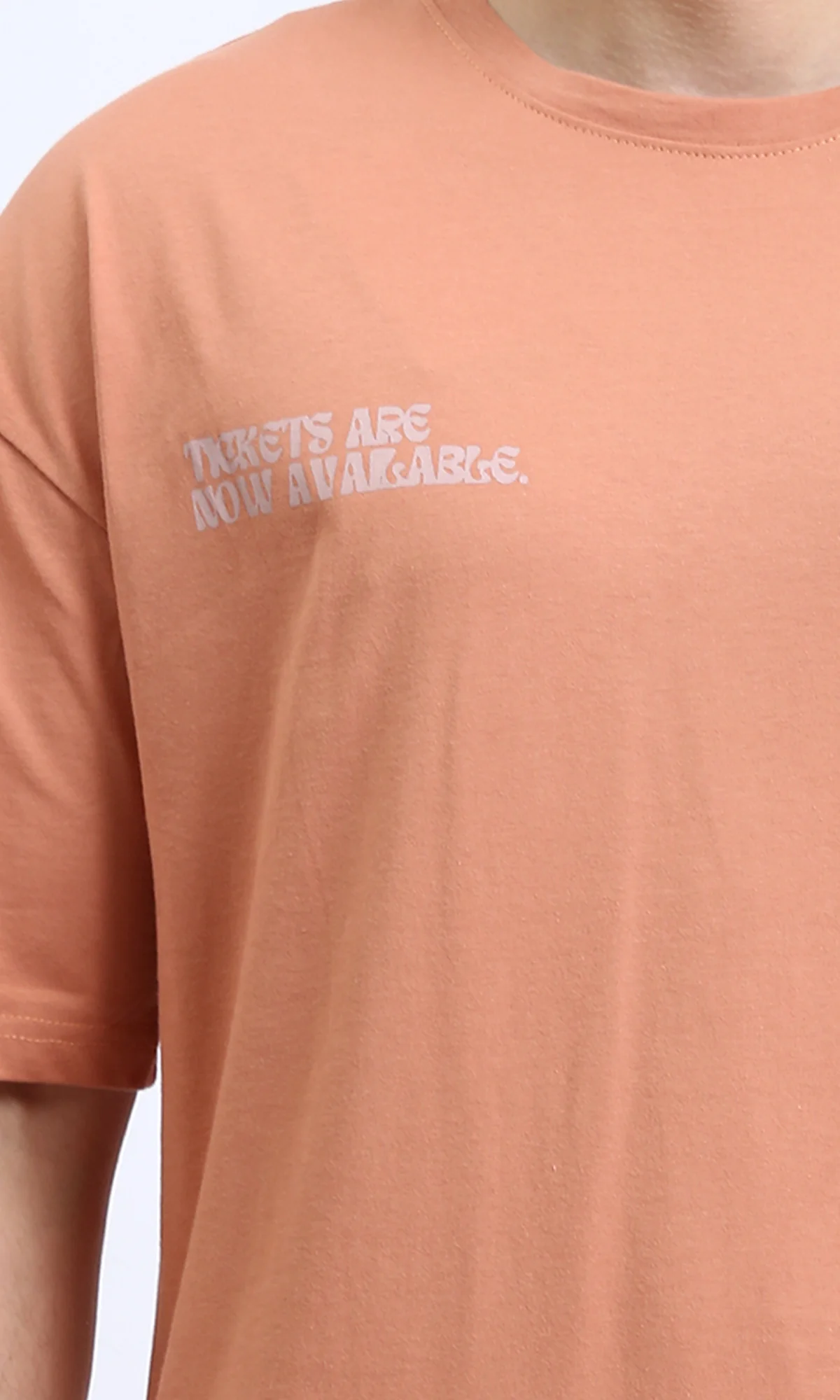 R209396 - Relaxed Fit Elbow Sleeves Printed Tee - Light Orange - Image 3