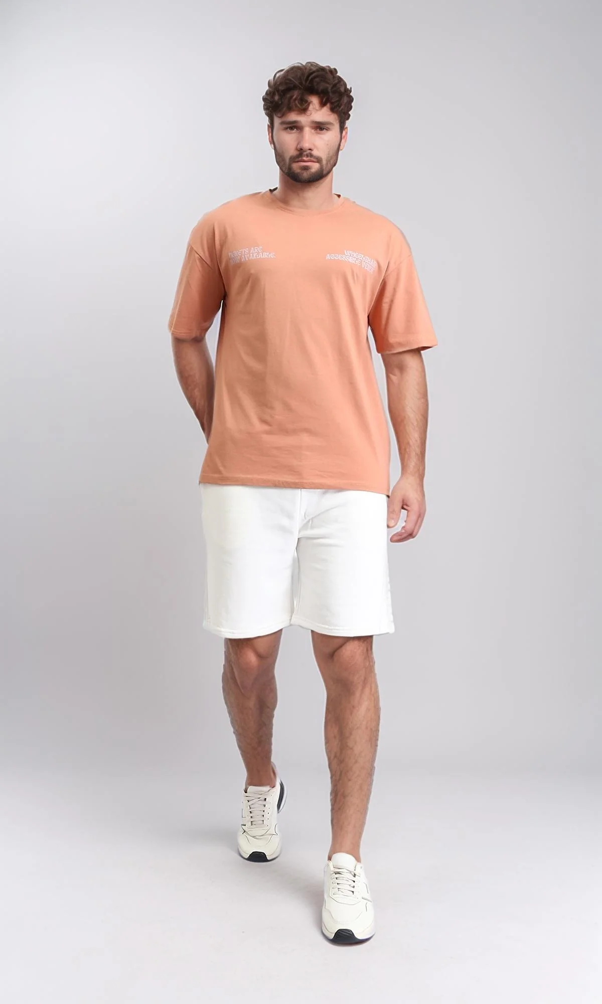 R209396 - Relaxed Fit Elbow Sleeves Printed Tee - Light Orange - Image 4