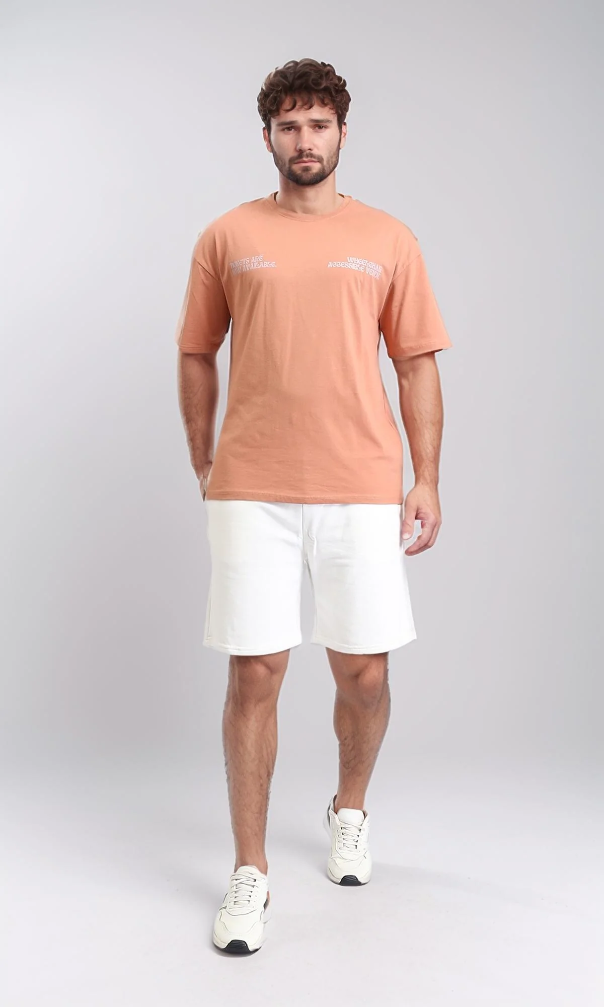 R209396 - Relaxed Fit Elbow Sleeves Printed Tee - Light Orange - Image 5