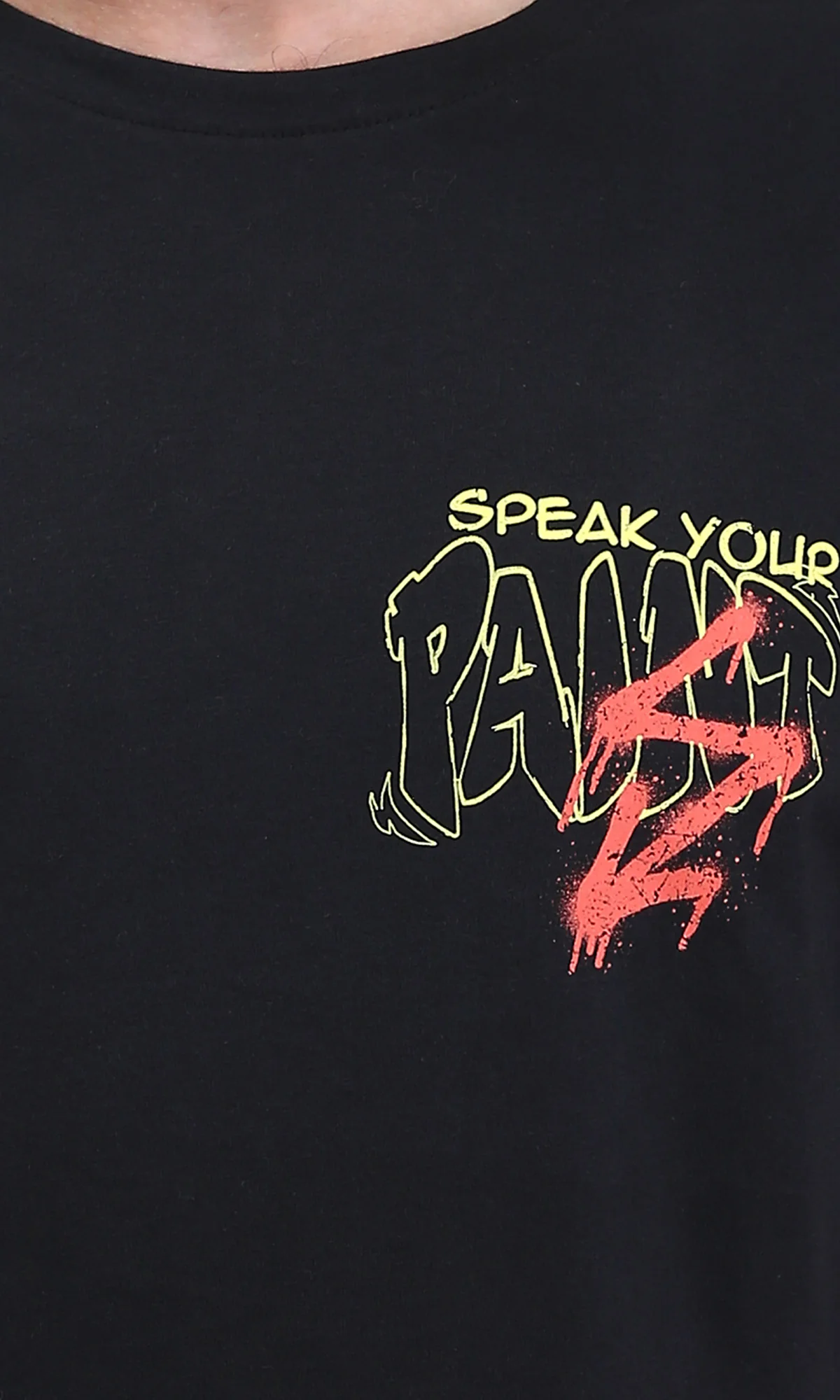 R209404 - Crew Neck Printed Summer Tee - Black - Image 3