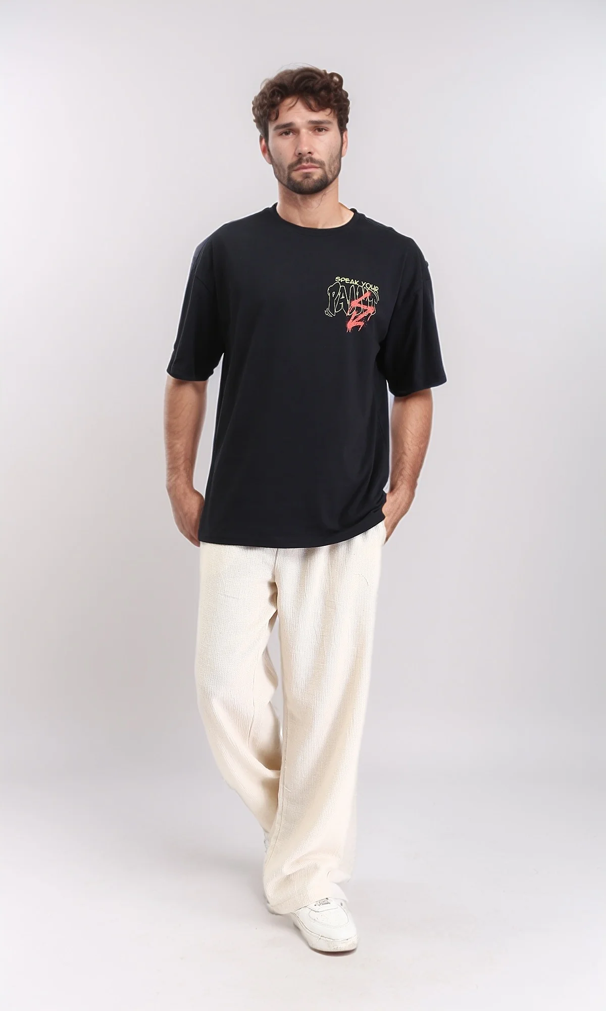 R209404 - Crew Neck Printed Summer Tee - Black - Image 4