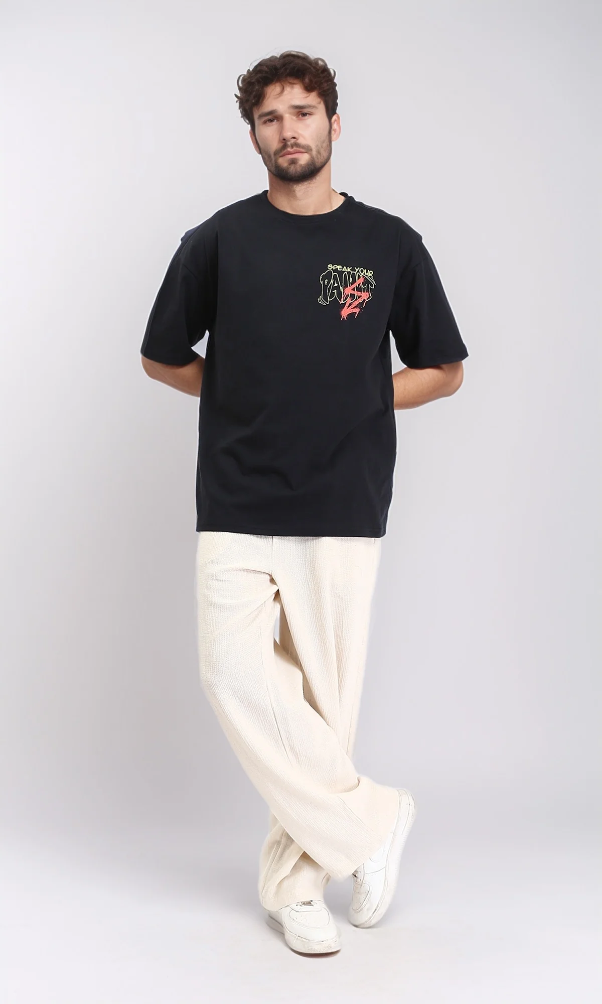 R209404 - Crew Neck Printed Summer Tee - Black - Image 5