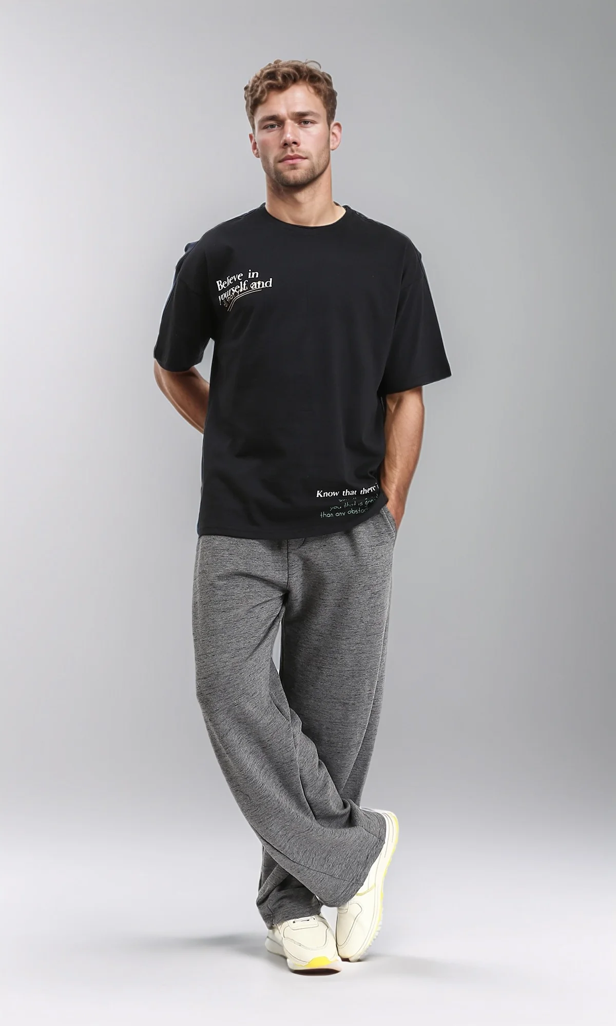 R209405 - Printed Relaxed Fit Casual Tee - Black - Image 5
