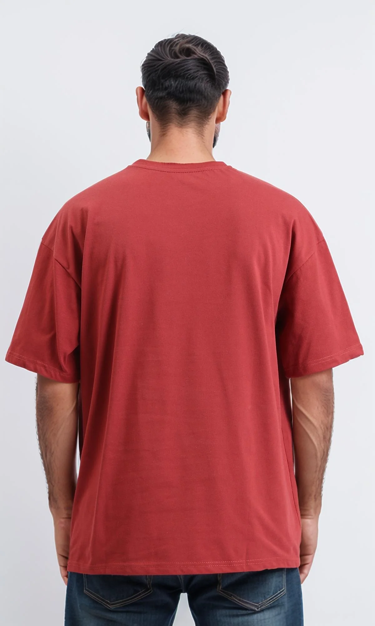 R209406-Round Neck Loose Slip On Tee - Dark Red - Image 2
