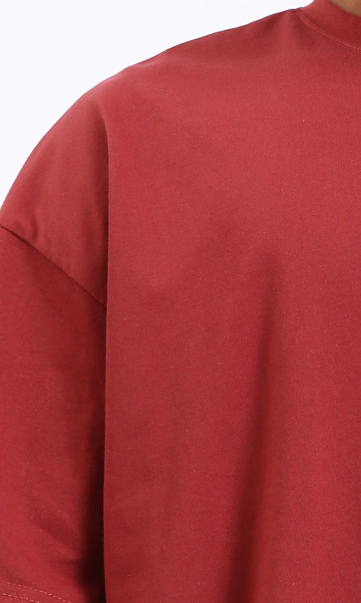 R209406-Round Neck Loose Slip On Tee - Dark Red - Image 3