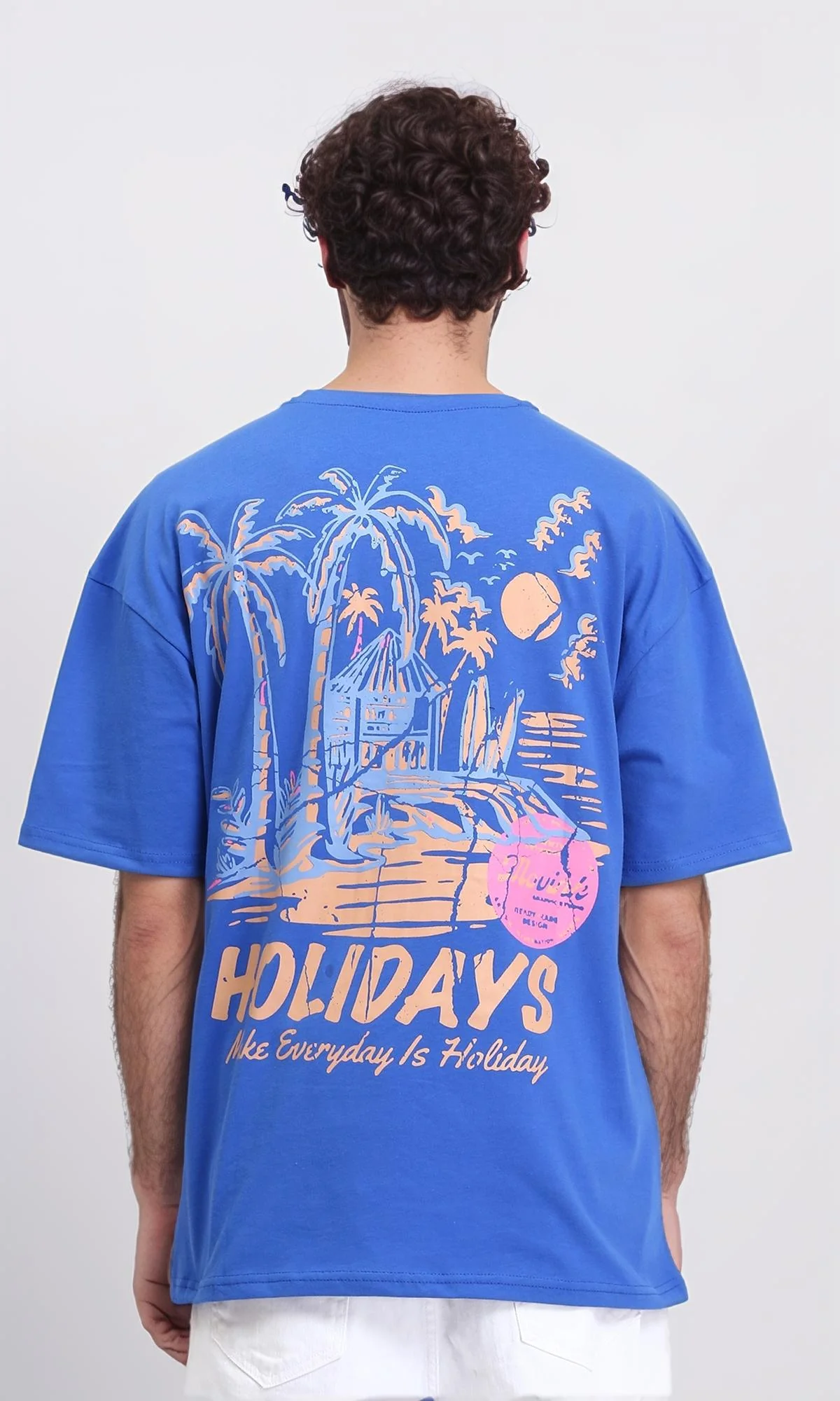 R209410 - "Holidays" Elbow Sleeves Cotton Tee - Blue - Image 2