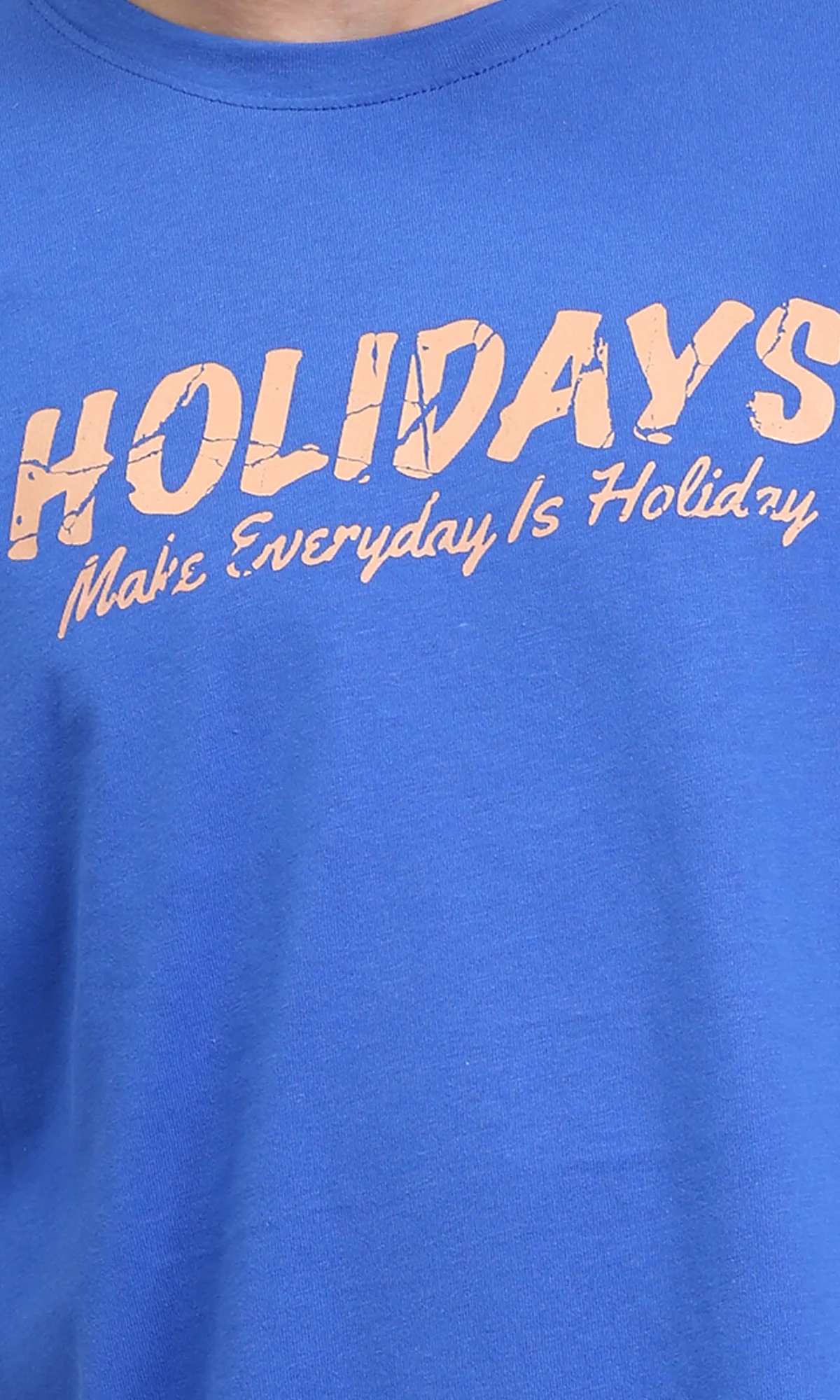 R209410 - "Holidays" Elbow Sleeves Cotton Tee - Blue - Image 3