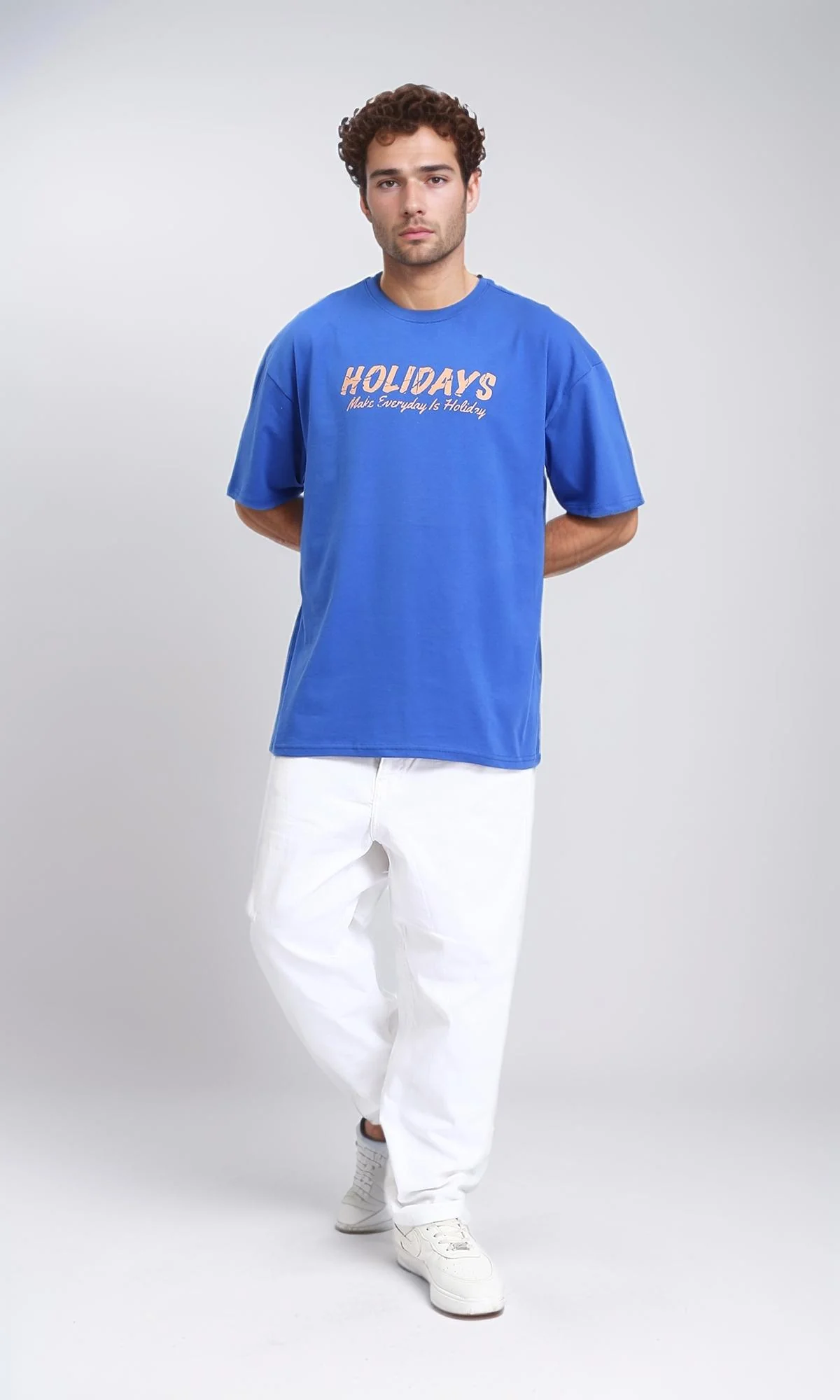 R209410 - "Holidays" Elbow Sleeves Cotton Tee - Blue - Image 4