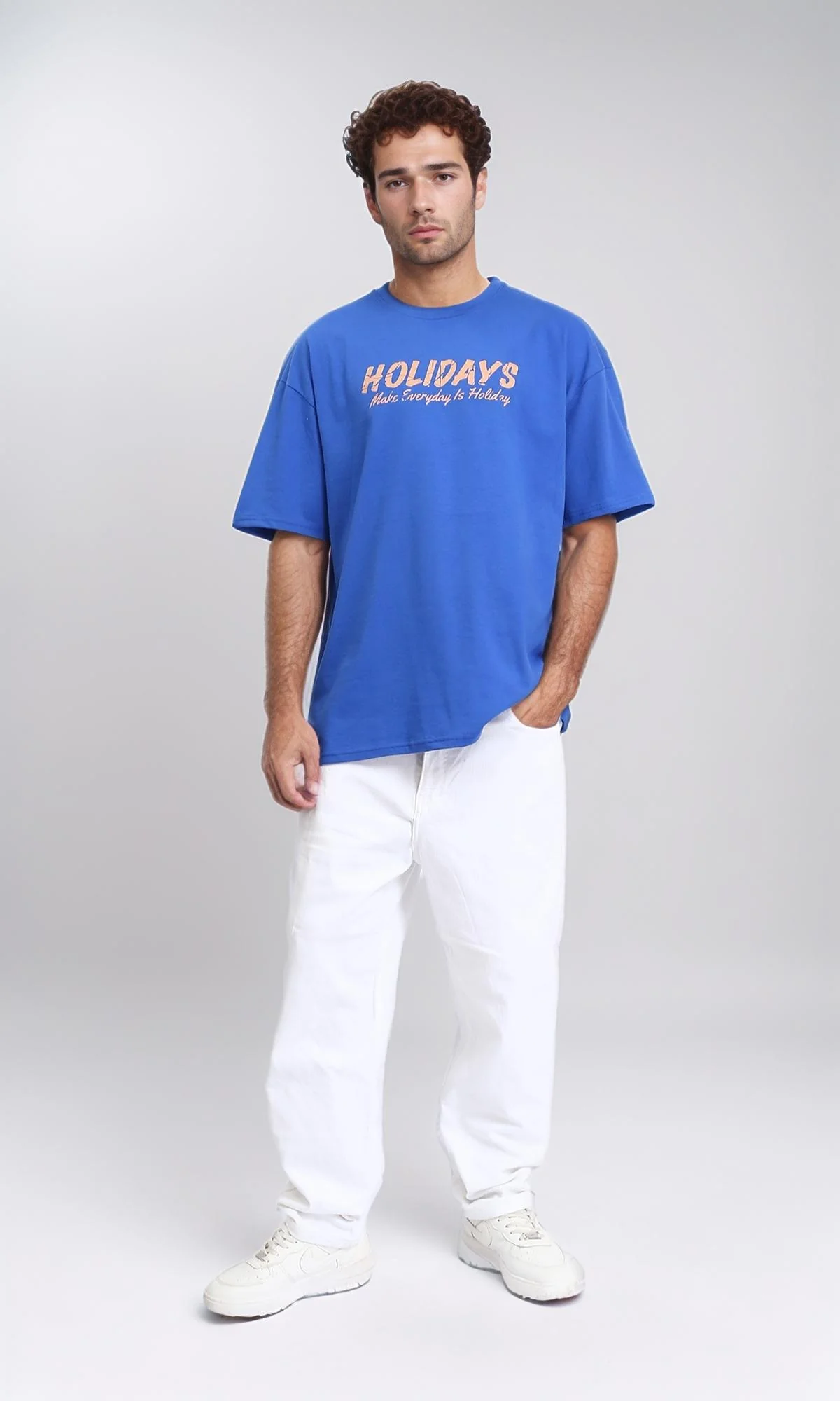 R209410 - "Holidays" Elbow Sleeves Cotton Tee - Blue - Image 5