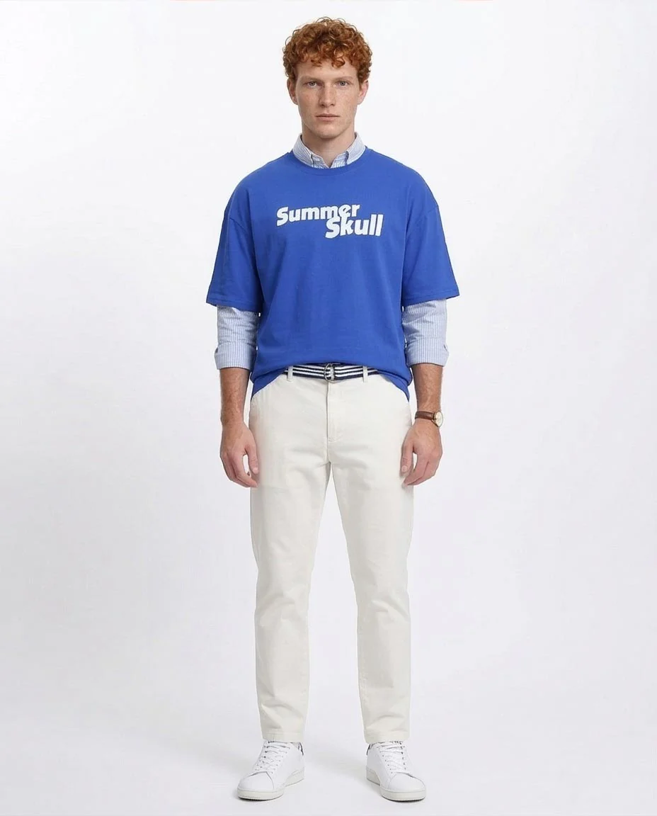 Ravin | Men’s "Summer Skull" Oversized Graphic T-Shirt – Royal Blue - R209411 - Image 4