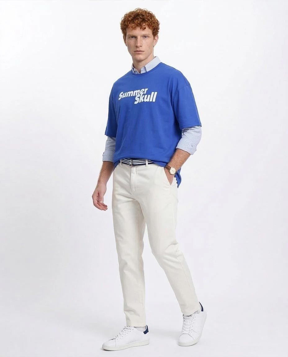 Ravin | Men’s "Summer Skull" Oversized Graphic T-Shirt – Royal Blue - R209411 - Image 5