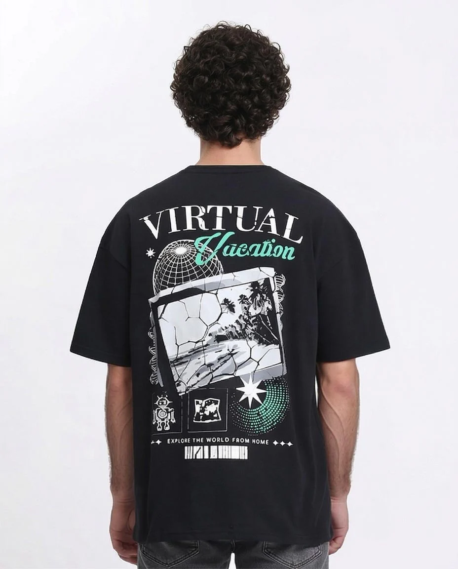 Ravin "Virtual Vacation" Oversized Graphic T-Shirt - Black - R209414 - Image 2