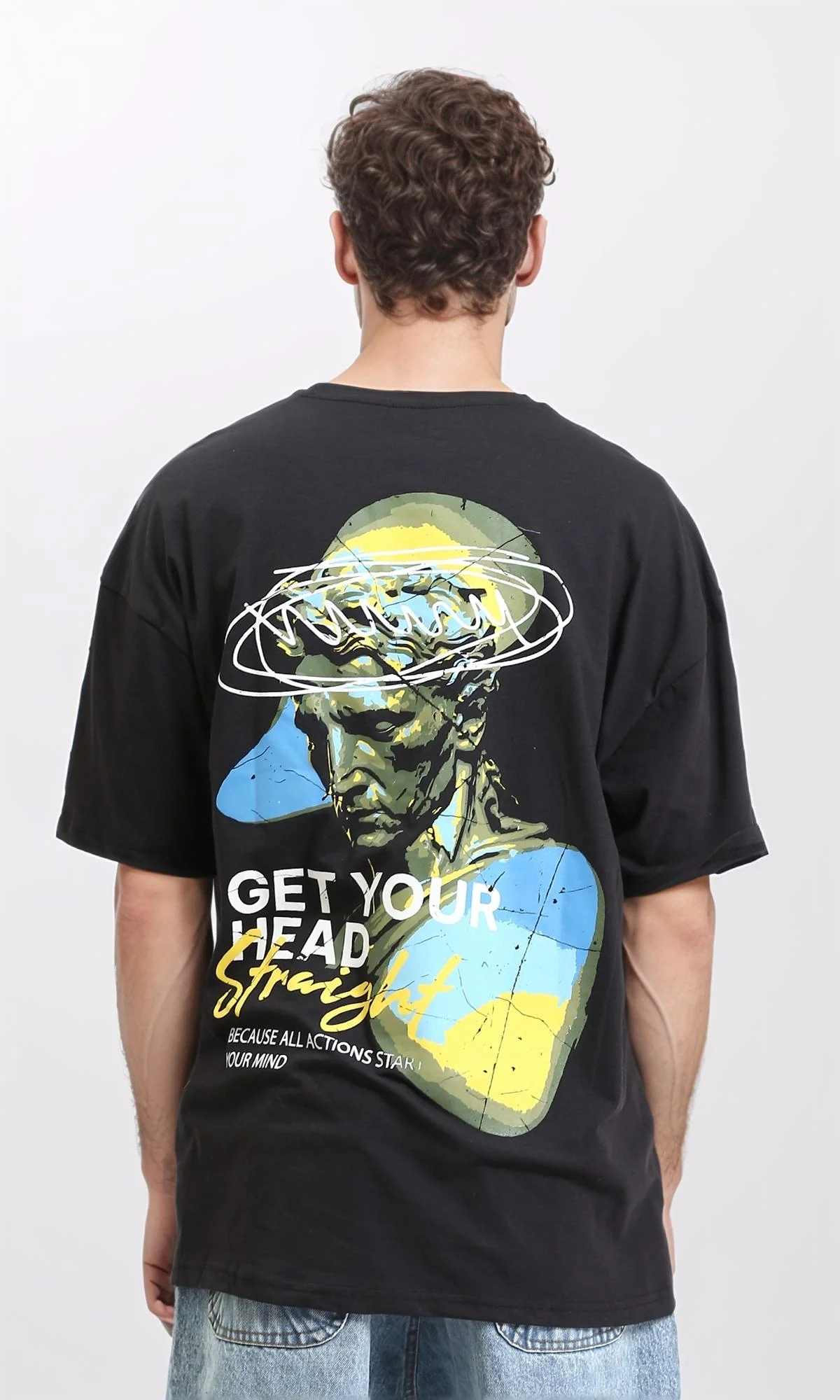 R209415 - Elbow Sleeves Printed Summer Tee - Black - Image 2