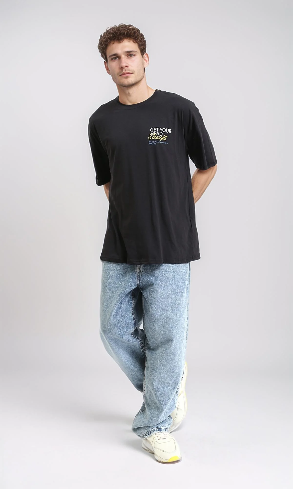 R209415 - Elbow Sleeves Printed Summer Tee - Black - Image 3