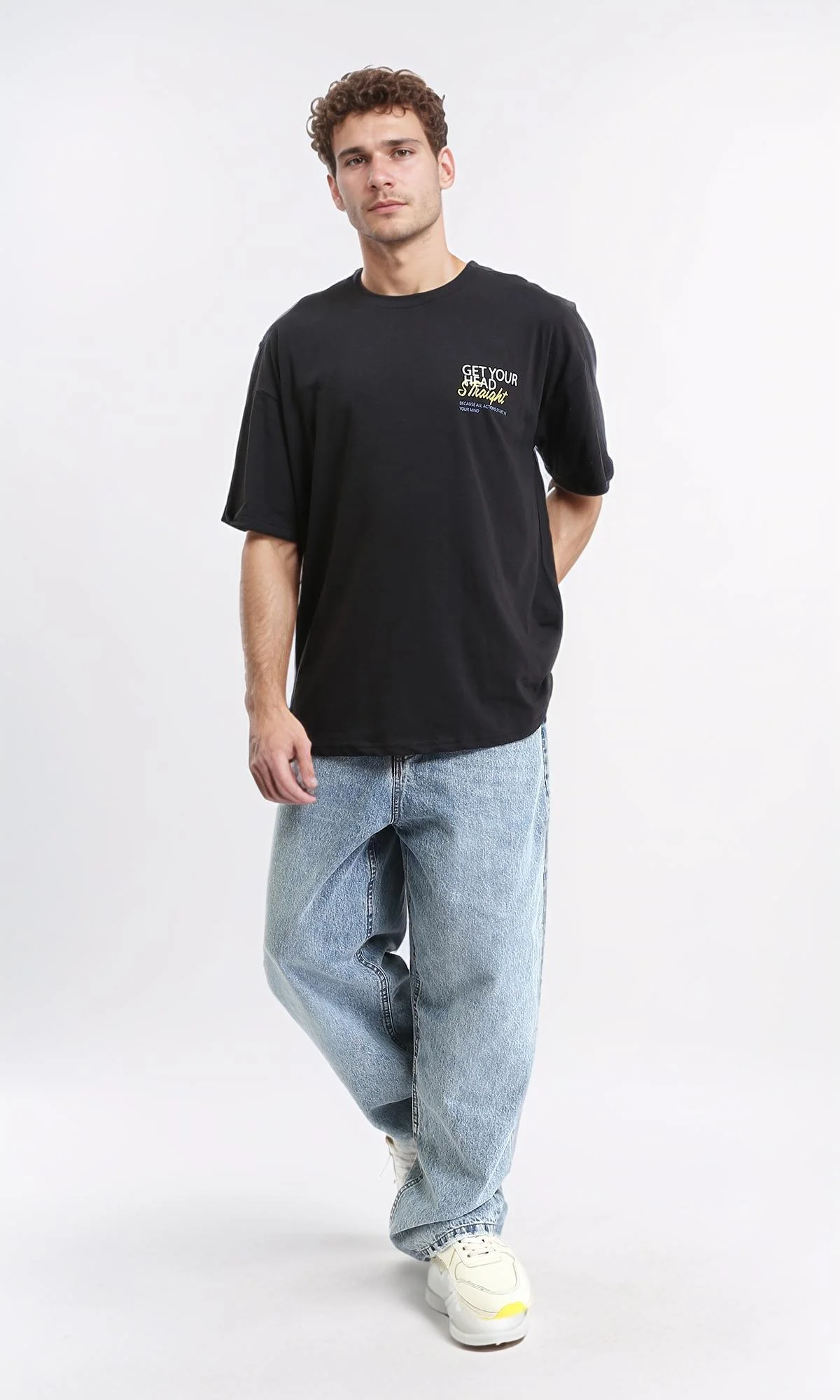 R209415 - Elbow Sleeves Printed Summer Tee - Black - Image 4