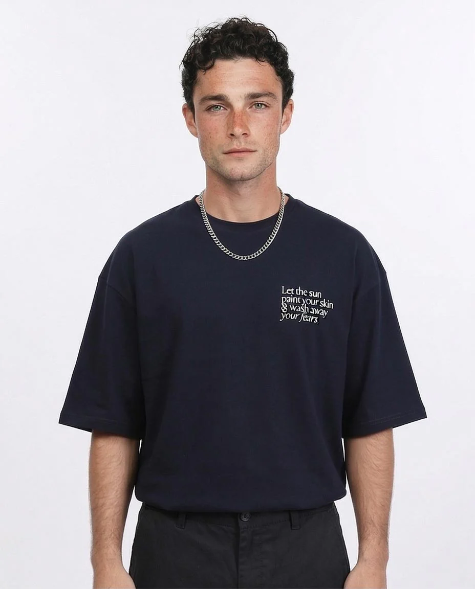 RAVIN Men’s Oversized "Lost Lovers" Graphic T-Shirt – Navy Blue - R209419